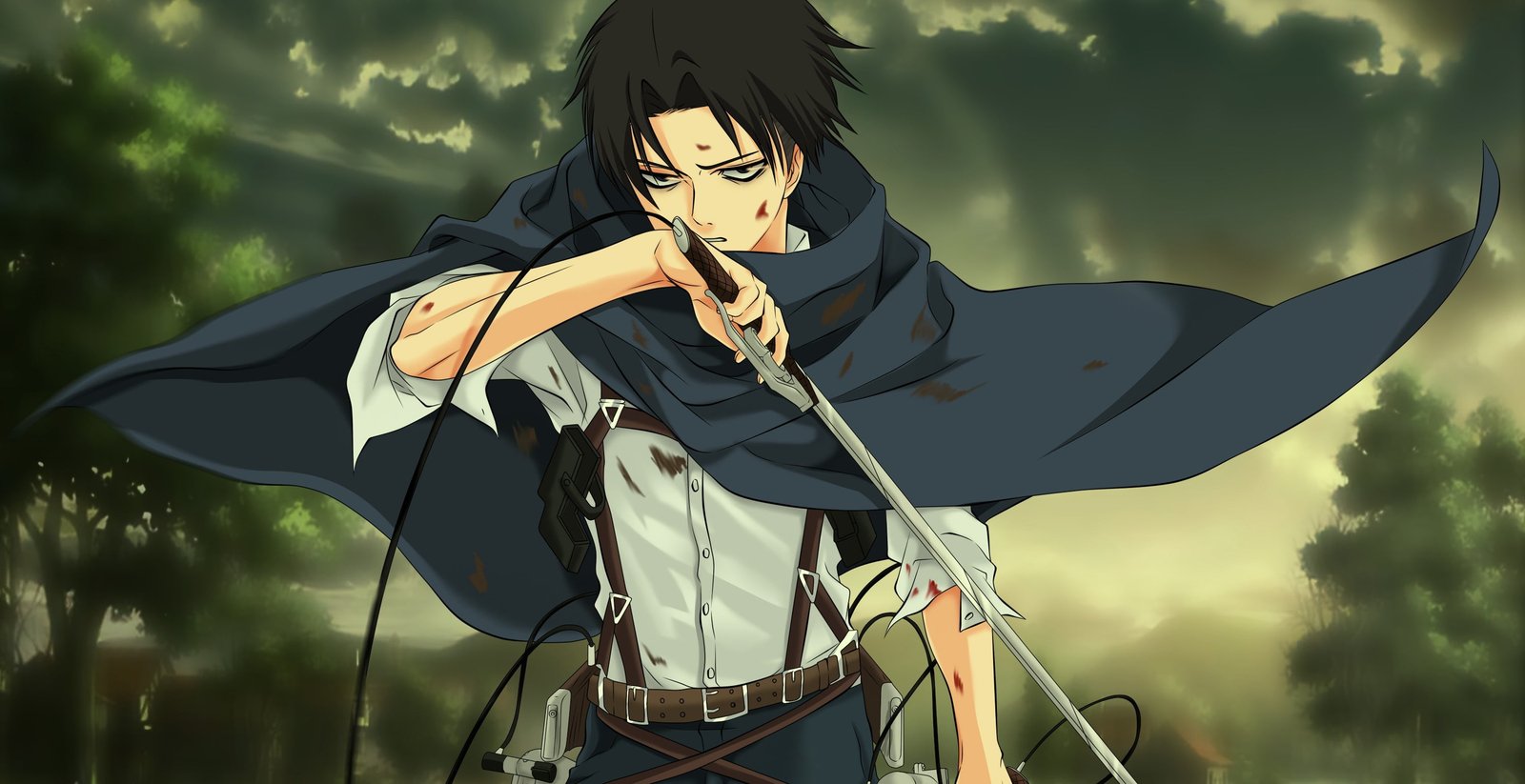 Attack on Titan Captain Levi sword blood anime ken blade 2k
