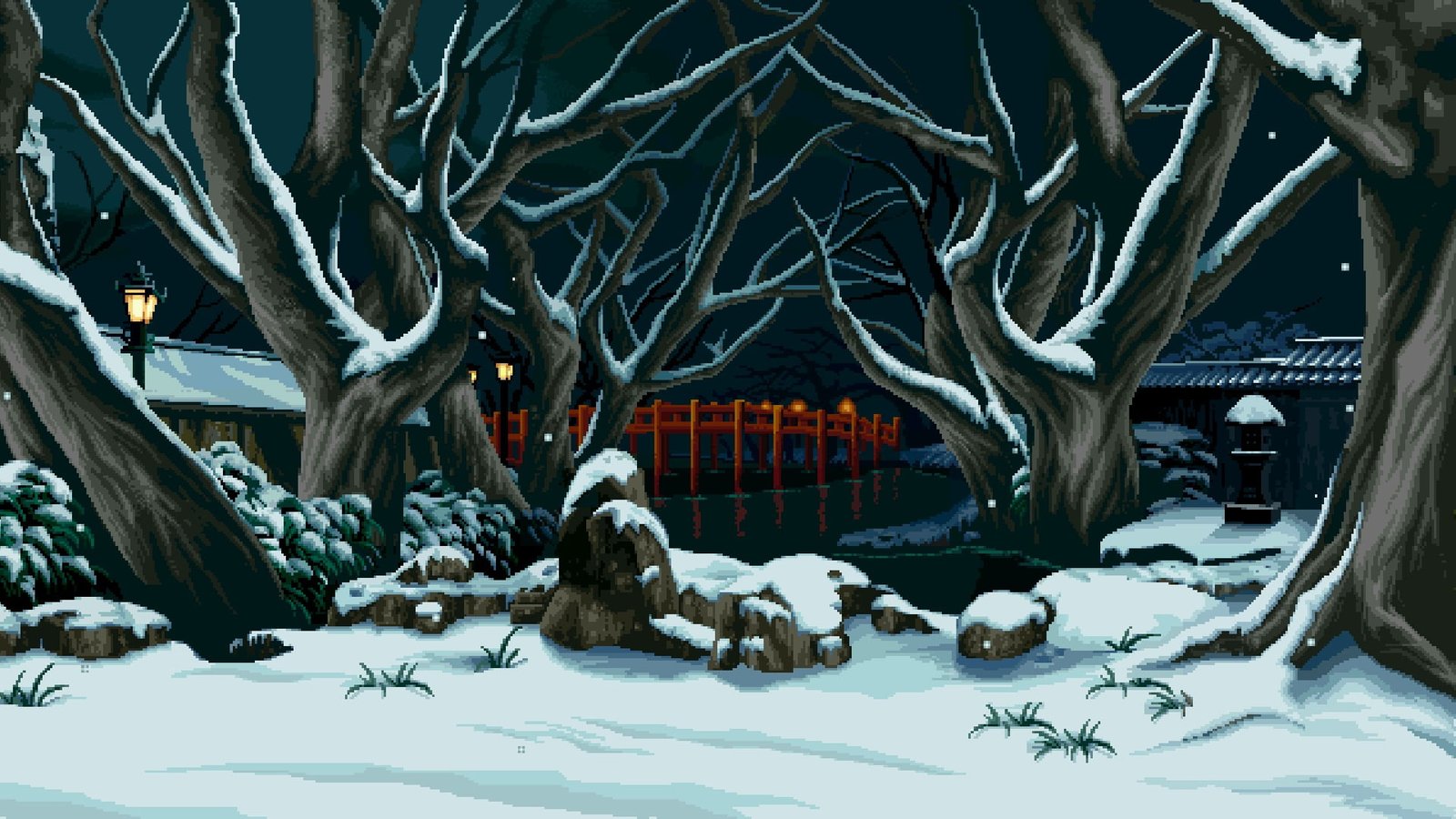 bare trees with snow wallpaper digital art pixel pixelated 2k