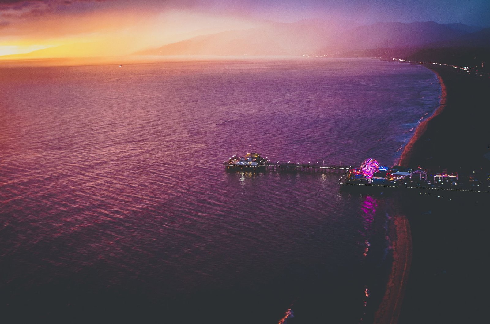 bay wheels santa monica ferris wheel pier sea California 2k