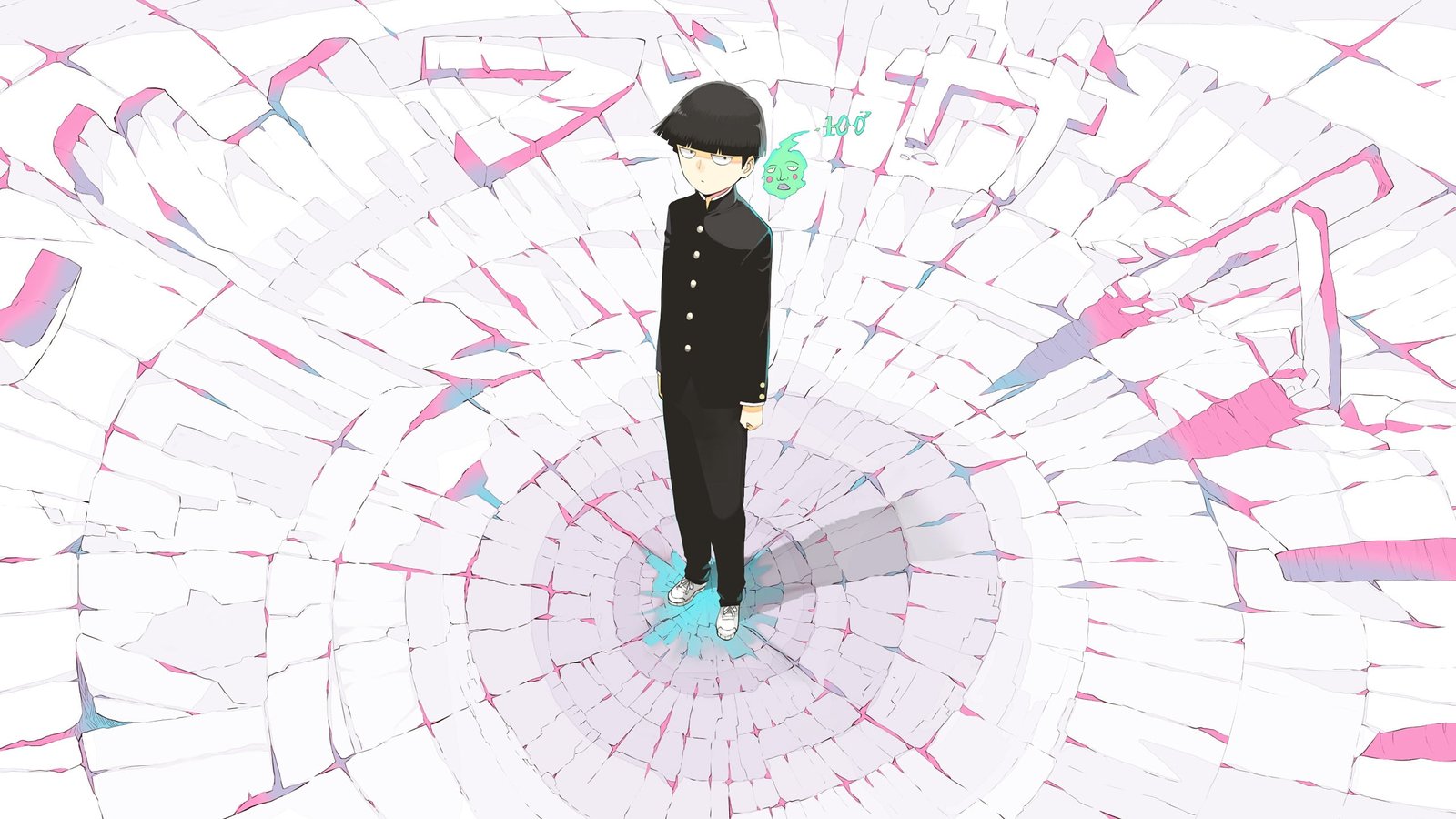 black haired male in top anime character illustration Mob Psycho 2k