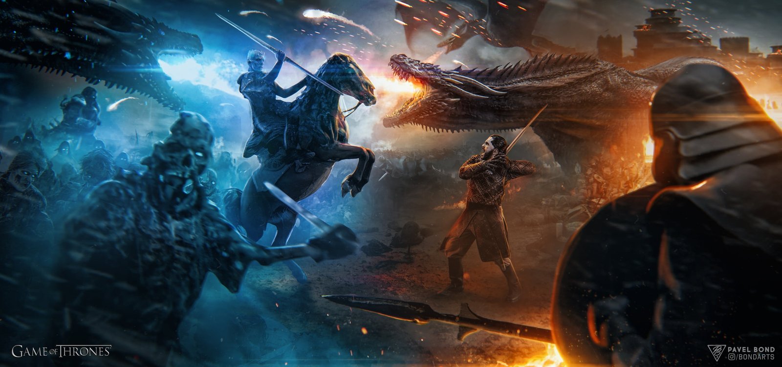 Game of Thrones war battle Aegon Targaryen Jon Snow The Night King 2k