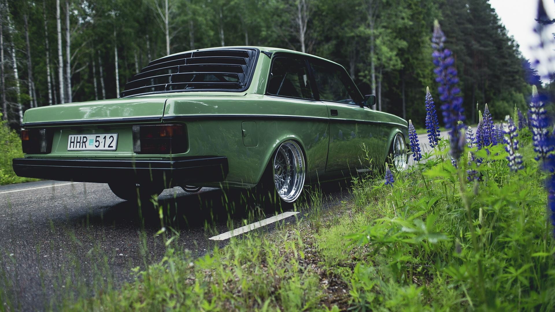 green coupe Volvo car road nature cars 2k