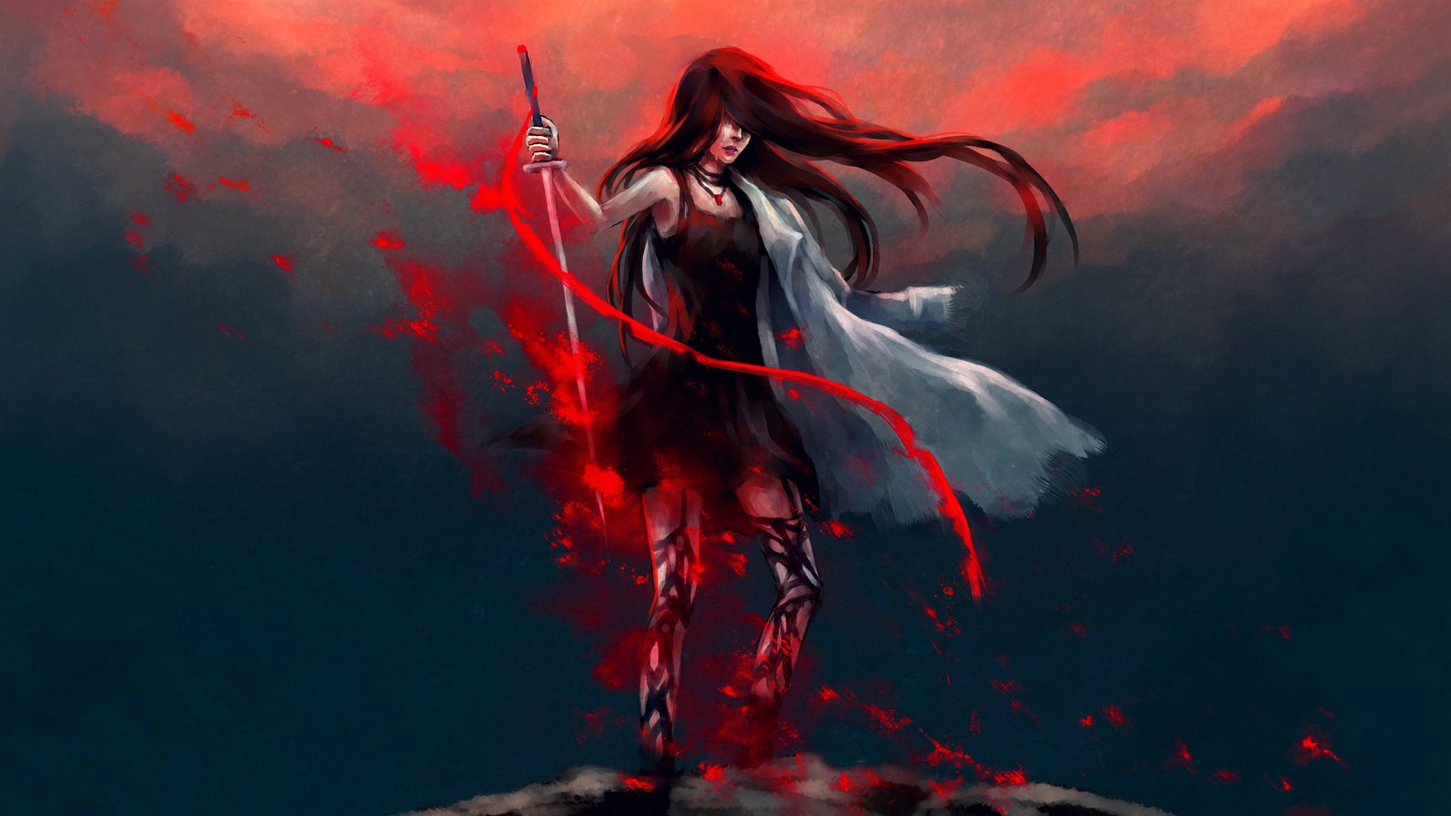 red haired female fictional character digital wallpaper katana 2k