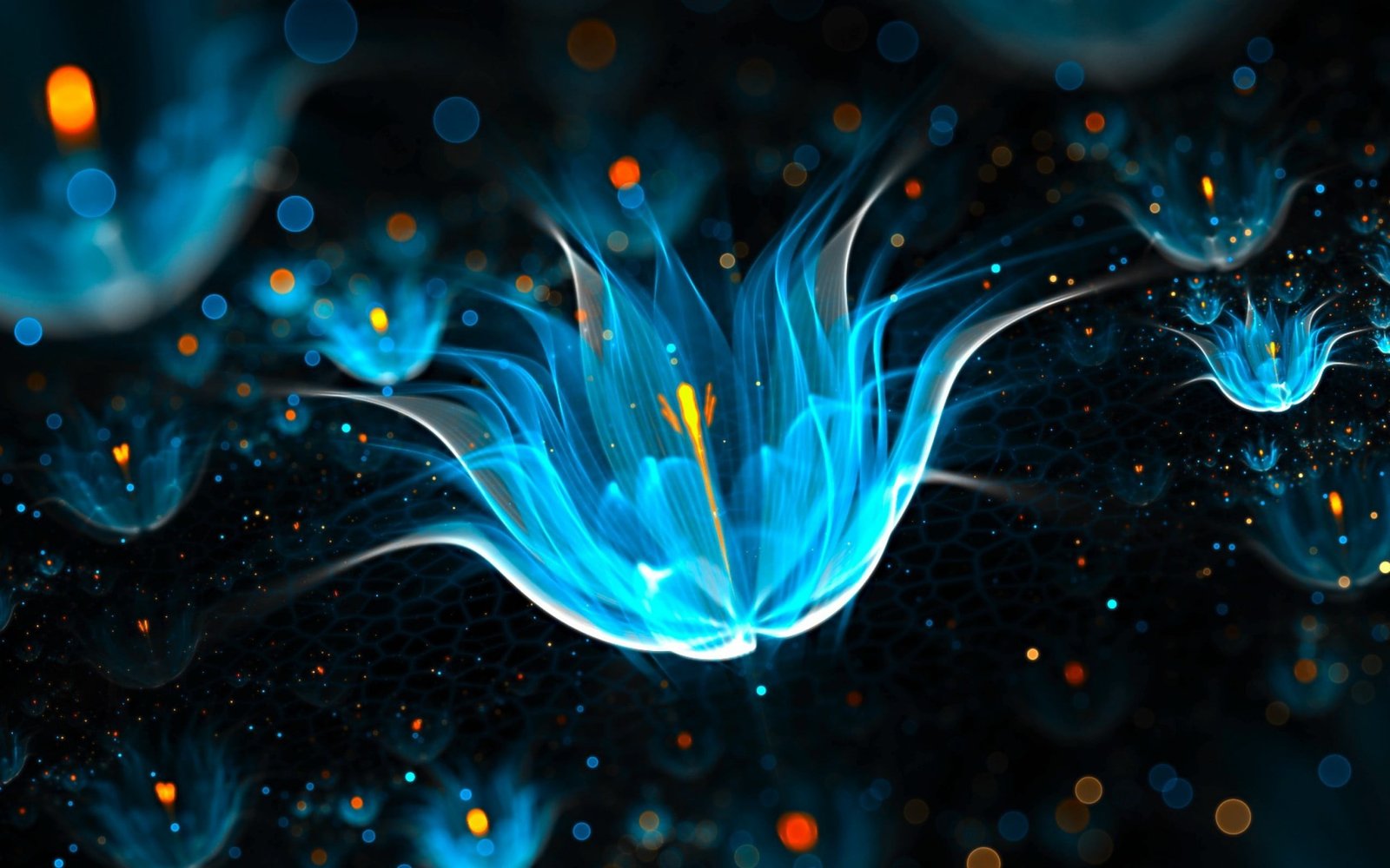 school of blue jellyfishes petaled flowers abstract fractal 2k