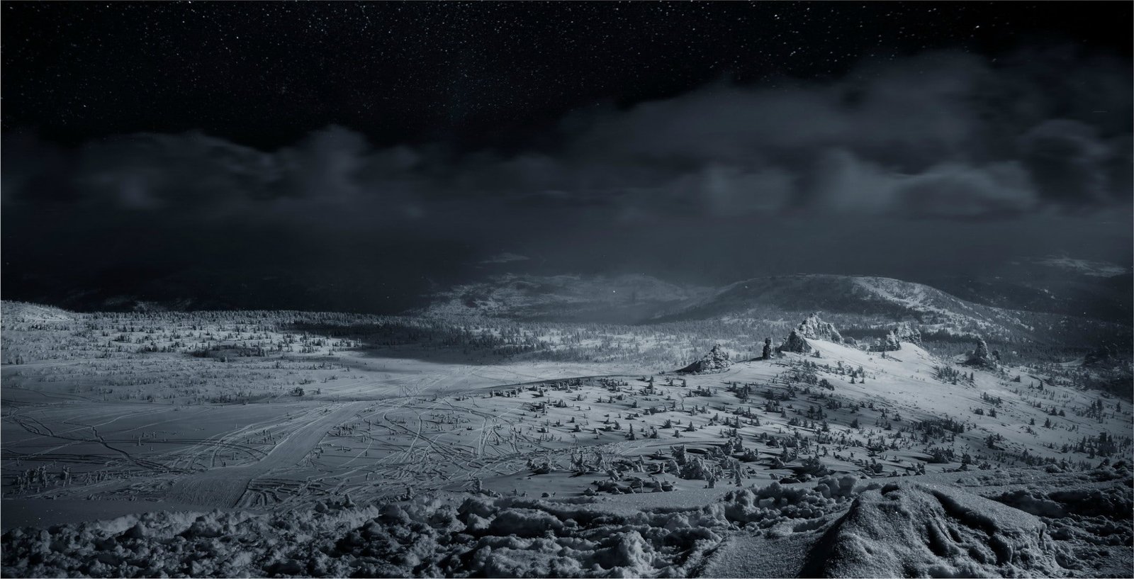 Siberia winter landscape dark nature night scenics 2k
