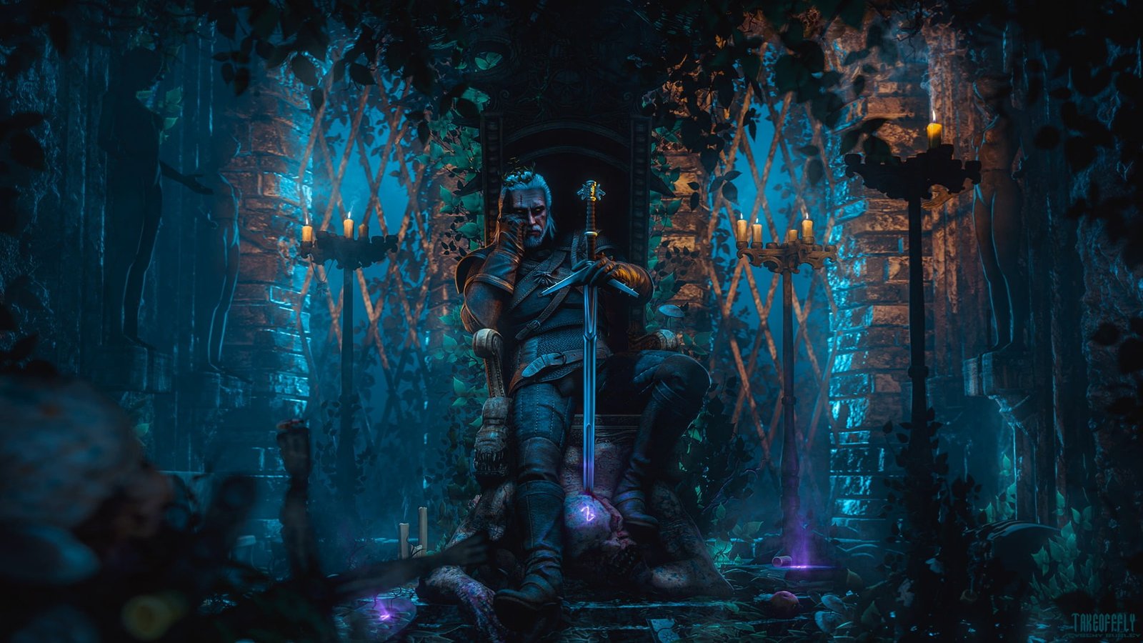 soldier sitting on throne wallpaper video games white hair 2k
