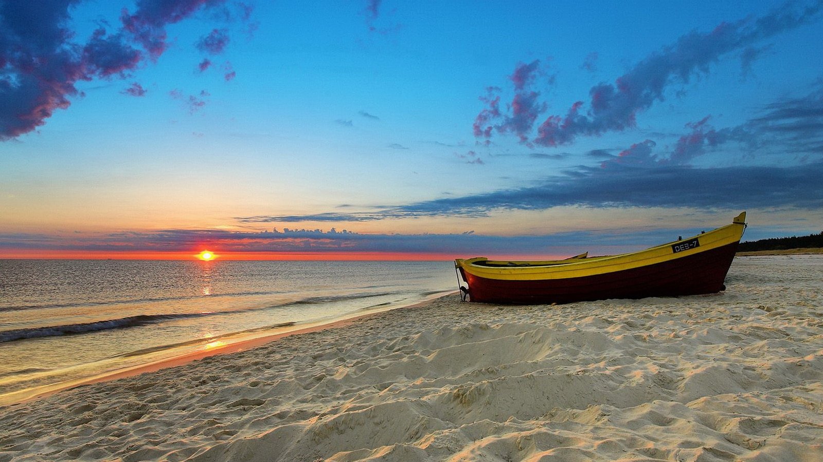 sunset ocean clouds landscapes sun beach sand boats vehicles Nature Beaches HD Art 2k
