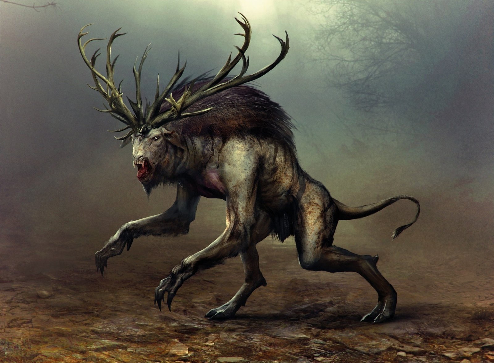 The Witcher 3 Wild Hunt Fiend black and brown monster illustration 2k
