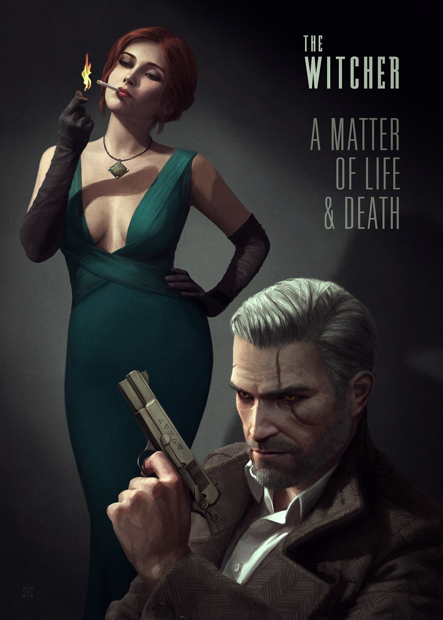 Triss Merigold digital art poster artwork noir The Witcher 2k