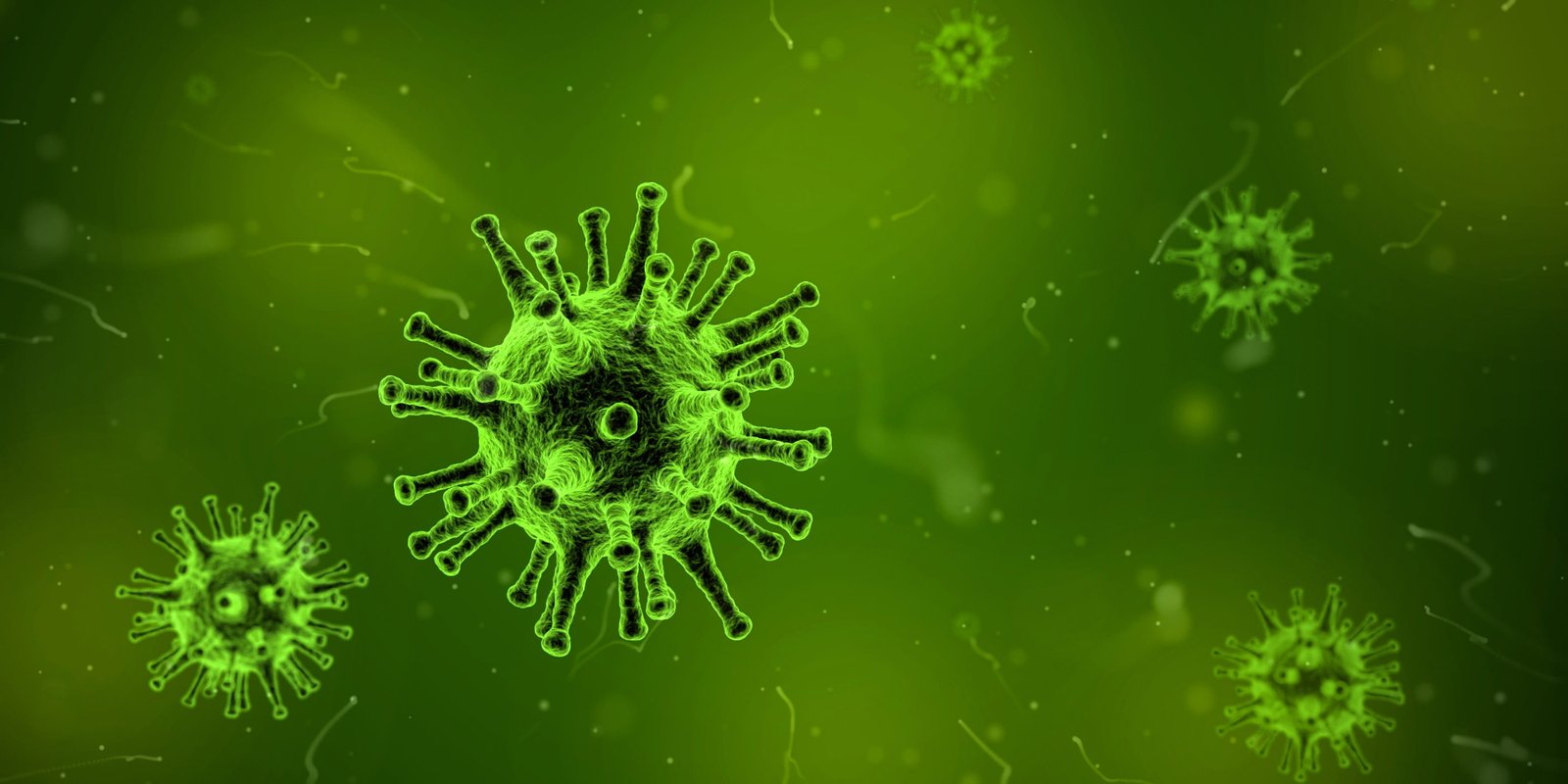 Virus Cells in green dye illness microscopic public domain 2k 4k