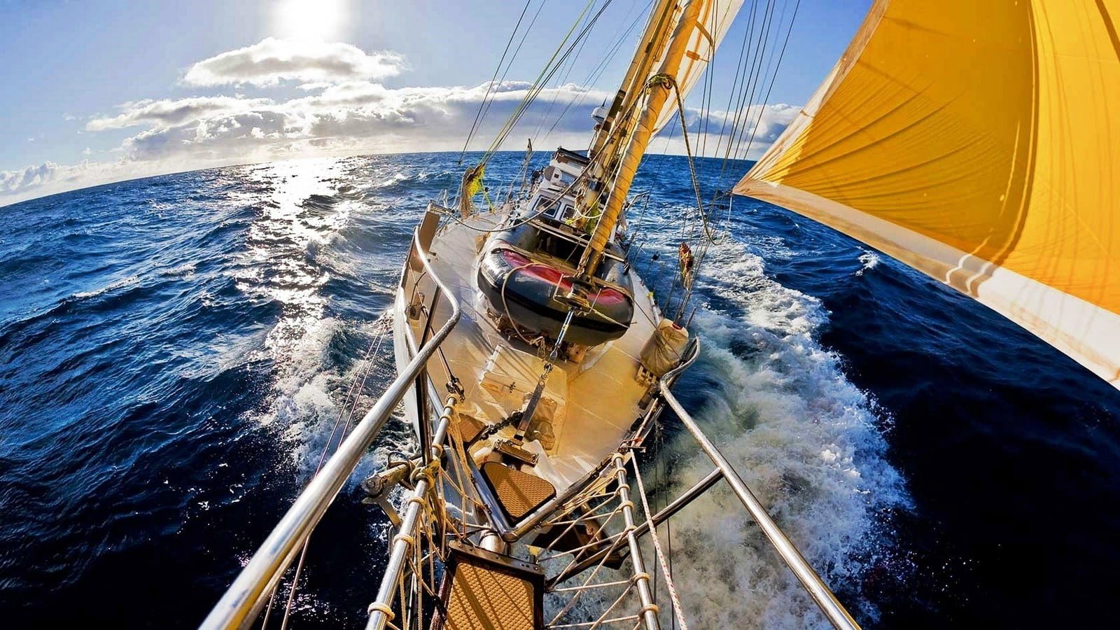 white and brown sailboat sailboats sea clouds landscape blue 2k