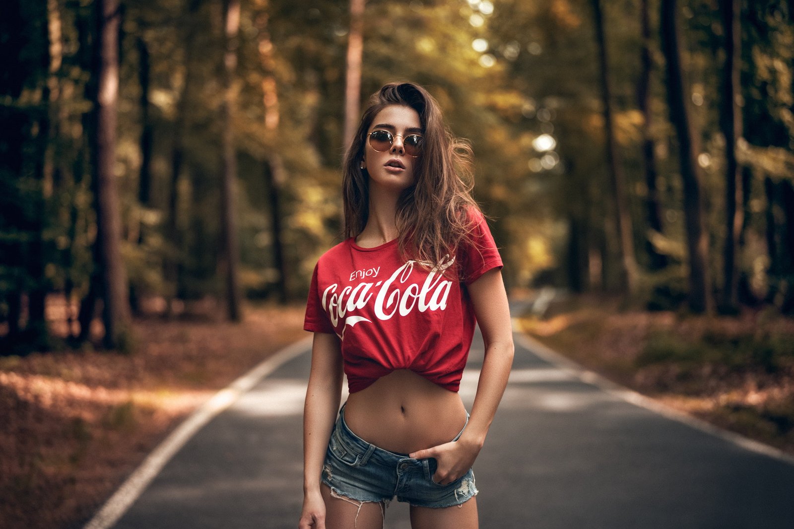 women's red Coca Cola crew neck top Sara Tessitore tanned road 2k