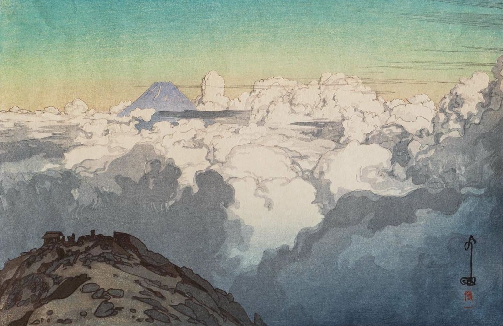 Yoshida Hiroshi artwork Japanese painting mountains clouds 2k
