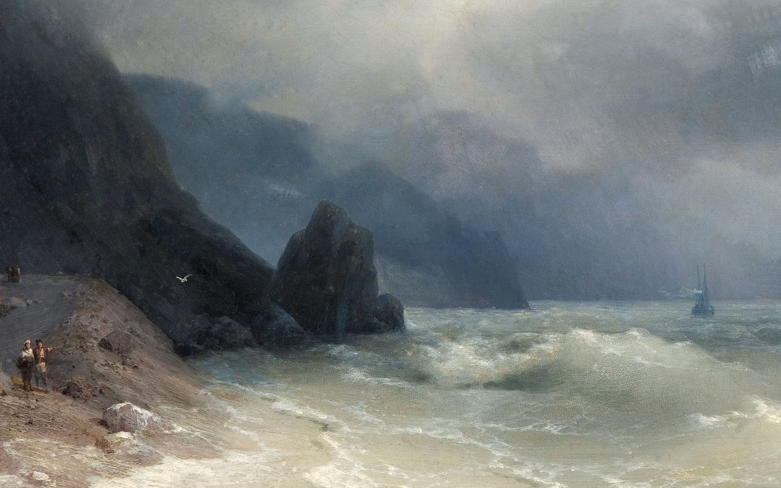 man standing on seashore while raining wallpaper artwork Ivan Aivazovsky 2k
