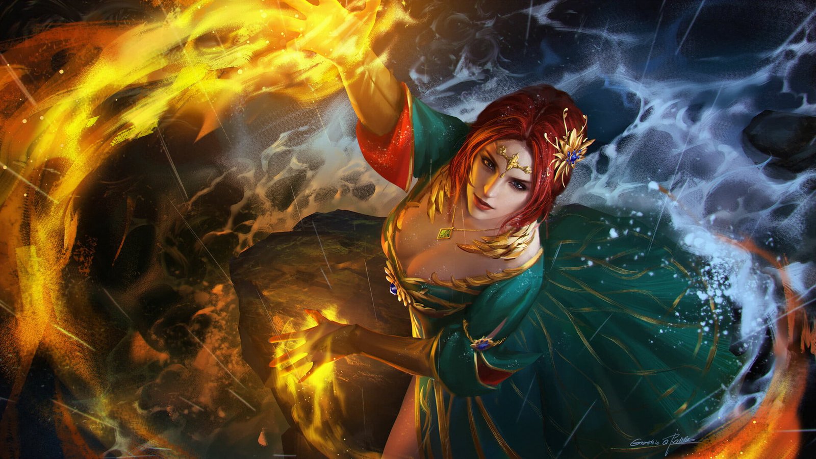 Qichao Wang drawing The Witcher Triss Merigold redhead 2k