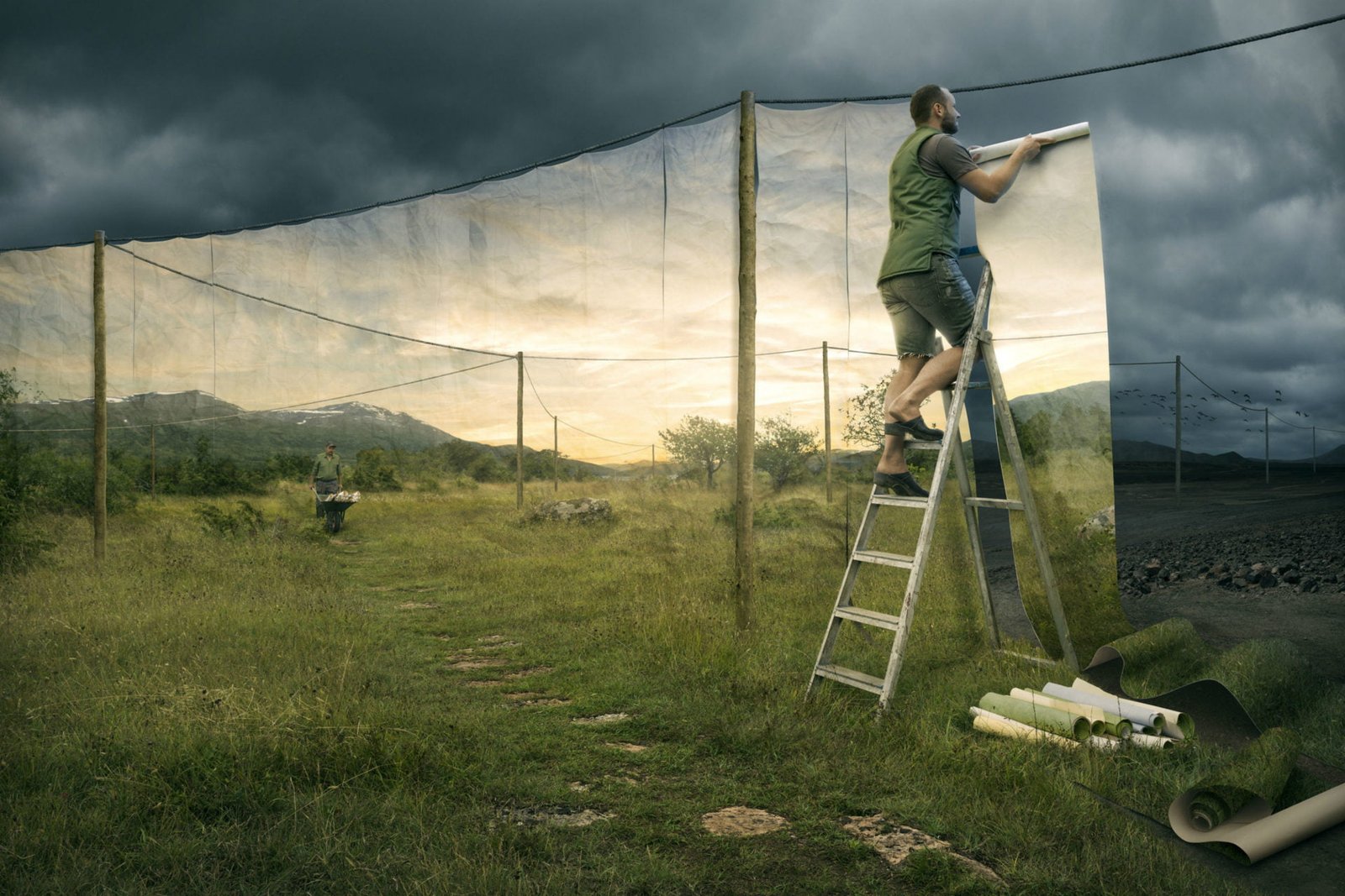 silver A frame ladder nature landscape Photoshop digital art 2k