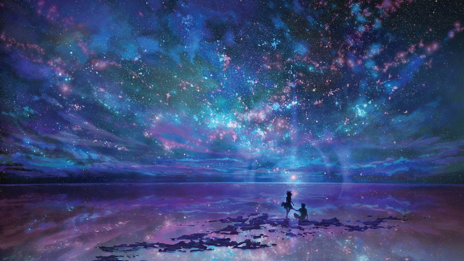 stars and calm body of water painting artwork fantasy art sea 2k