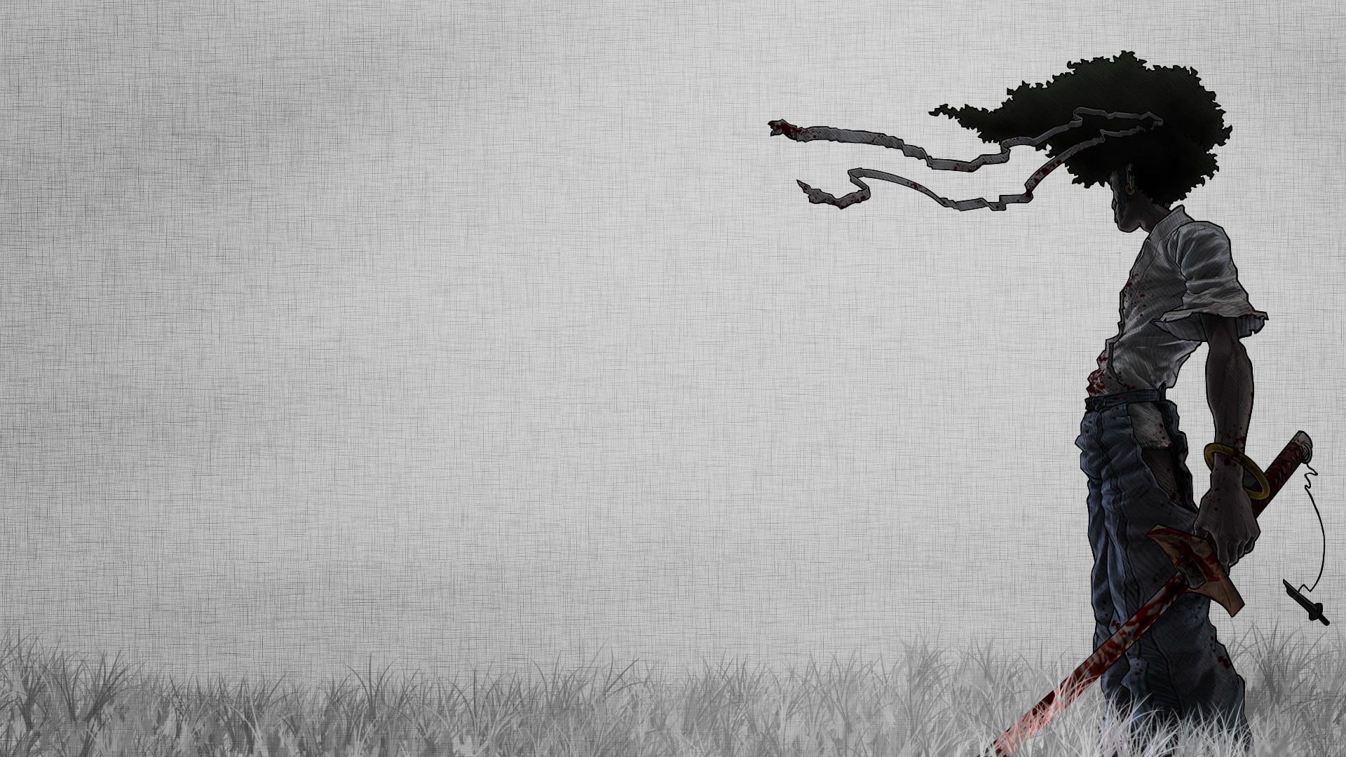 illustration of swordsman Afro Samurai anime katana full length 2k