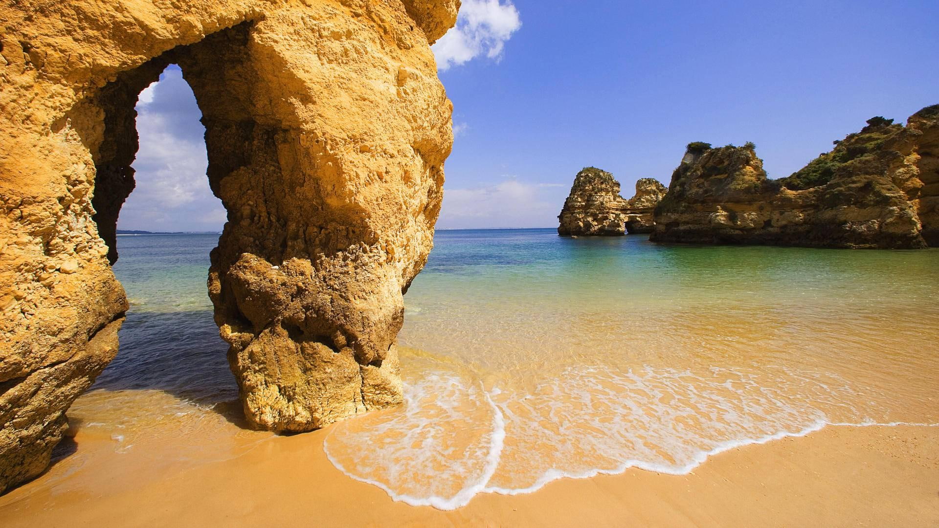 Amazing Beach In Algarve Portugal rocks arch nature and landscapes 2k