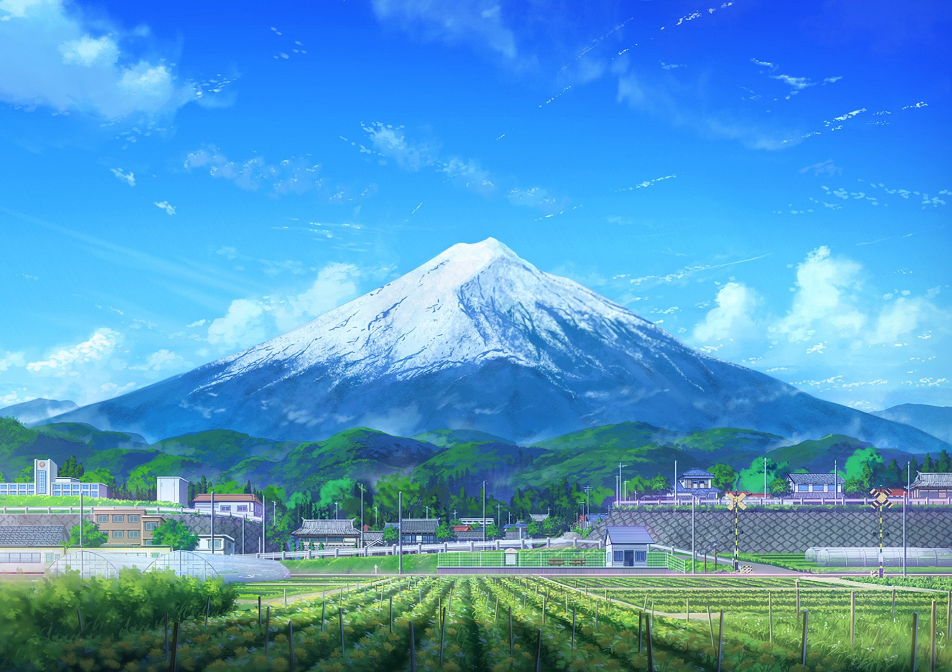 Anime Original Building Cloud Field Mount Fuji Mountain 75 2k