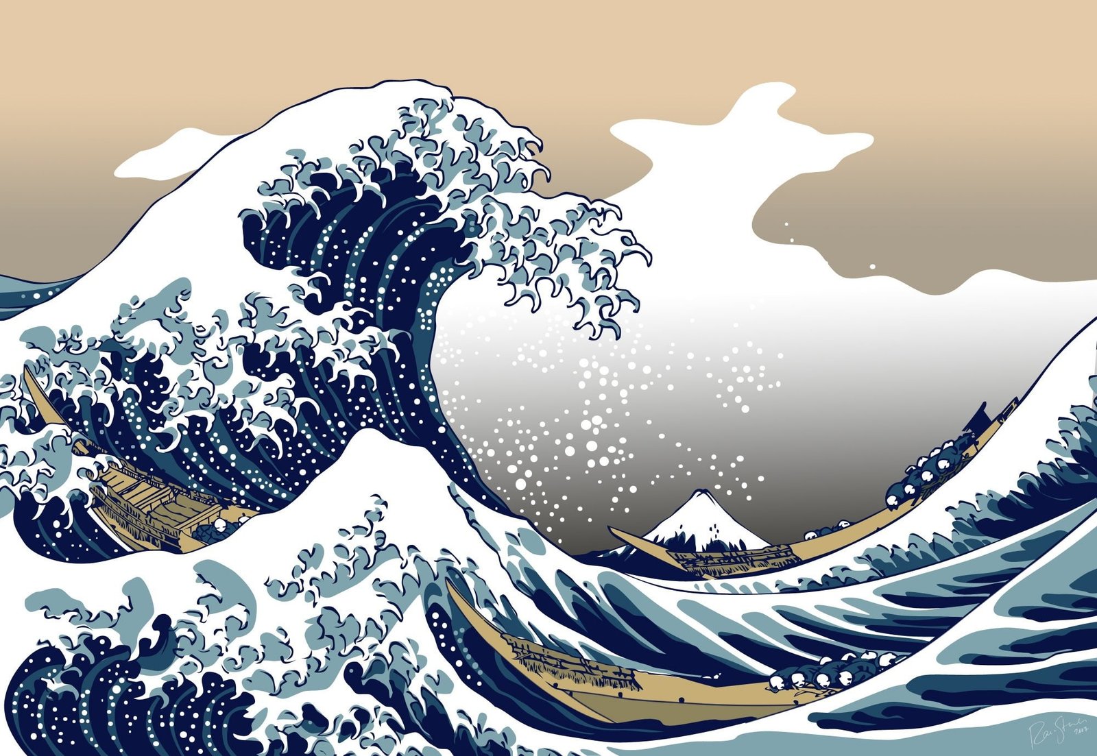blue nature The Great Wave off Kanagawa 2k