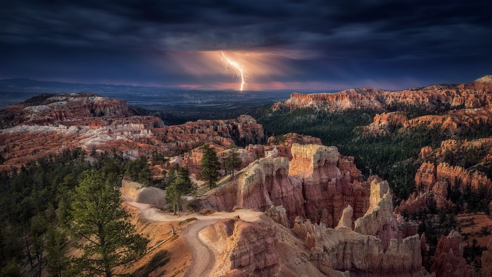 brown plateau nature landscape lightning mountains Bryce Canyon National Park 2k