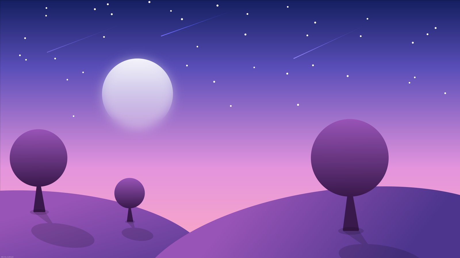 digital art minimalism nature landscape trees Moon stars 2k 4k 5k 8k