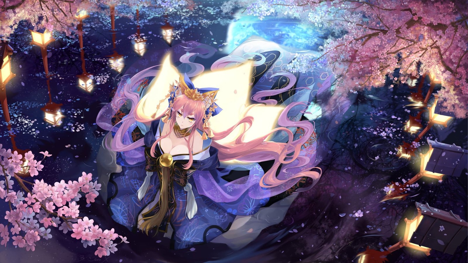 female fox anime character wallpaper Caster Fate Extra Series 2k