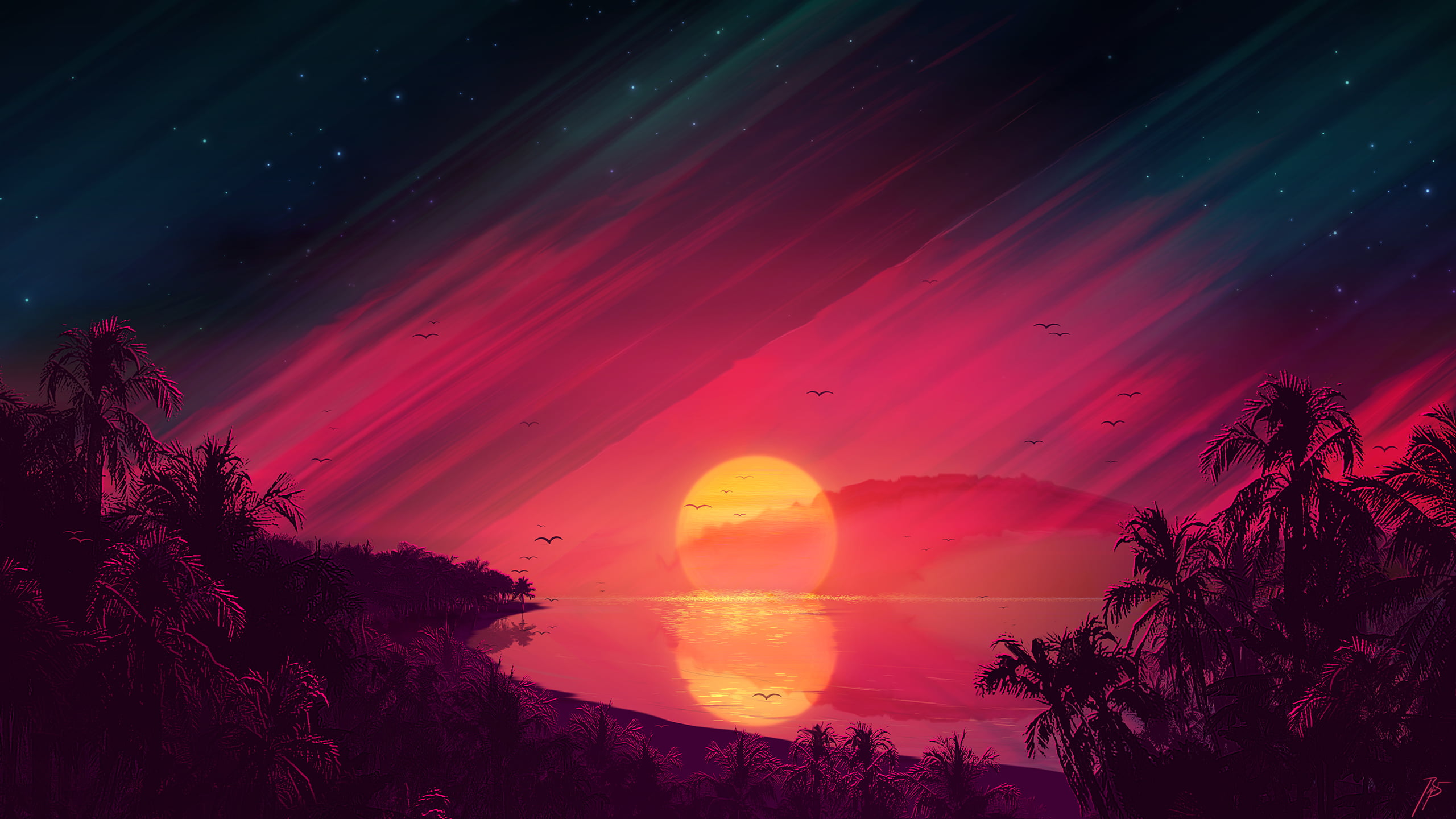 JoeyJazz s synthwave landscape sunset beach 2k