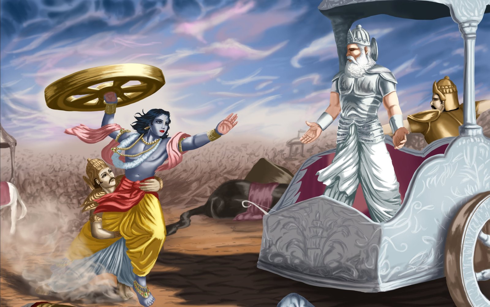 Lord Krishna And Bhishma Pitamah Hindu god illustration war 2k