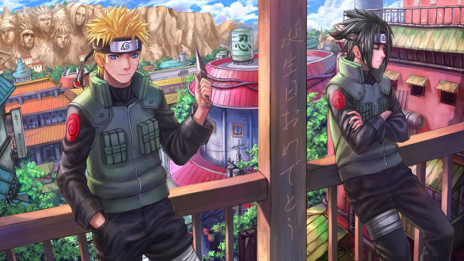 Naruto and Sasuke wallpaper the city rock art face knife 2k