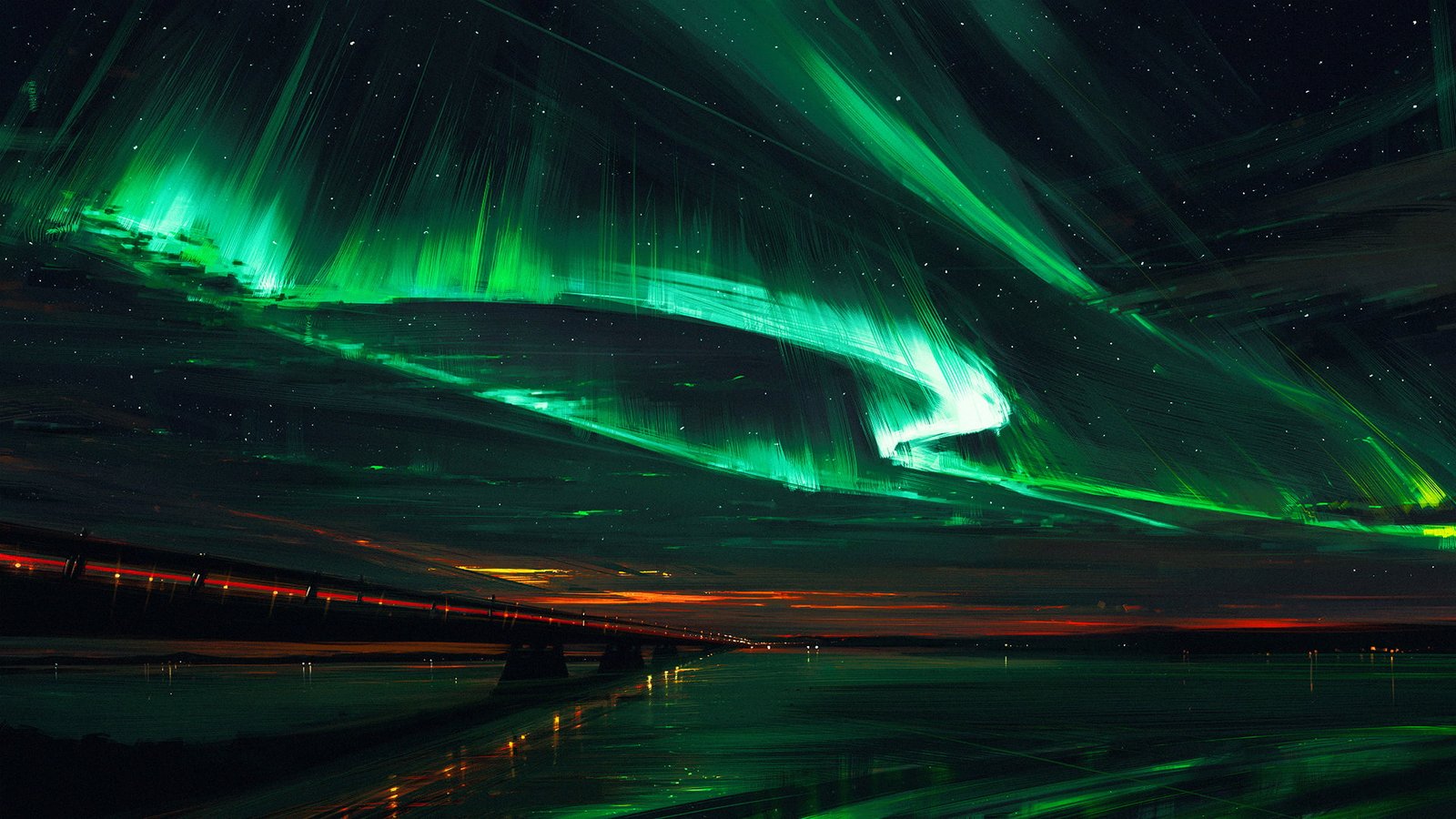 Northern Lights by Alena Aenami night green color beauty in nature 2k
