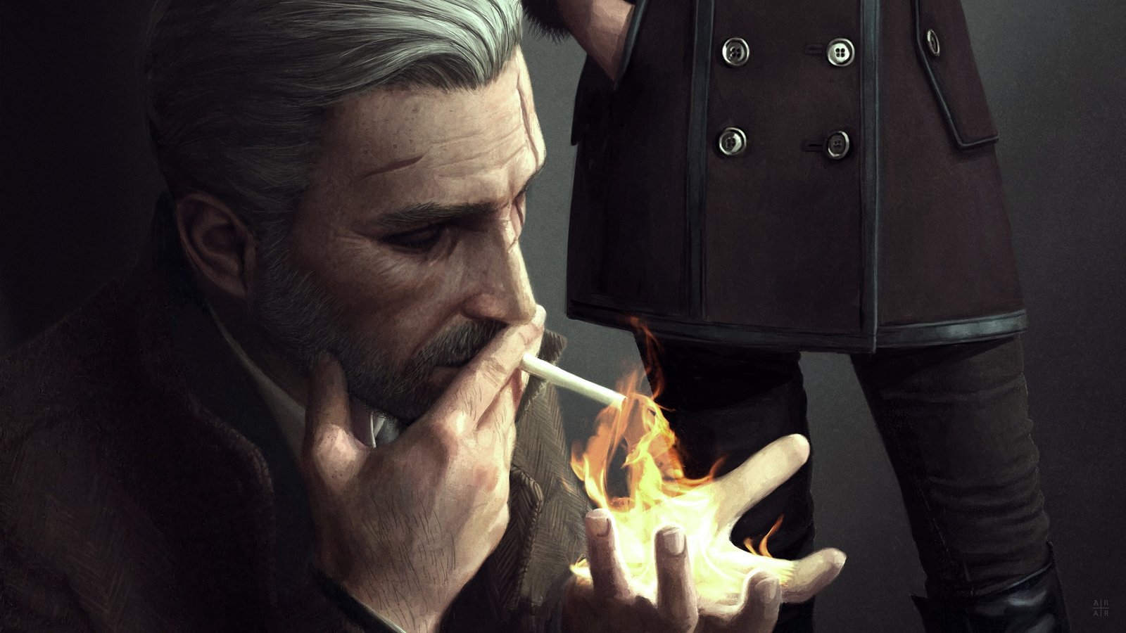 The Witcher 3 Wild Hunt artwork fire digital art noir 2k