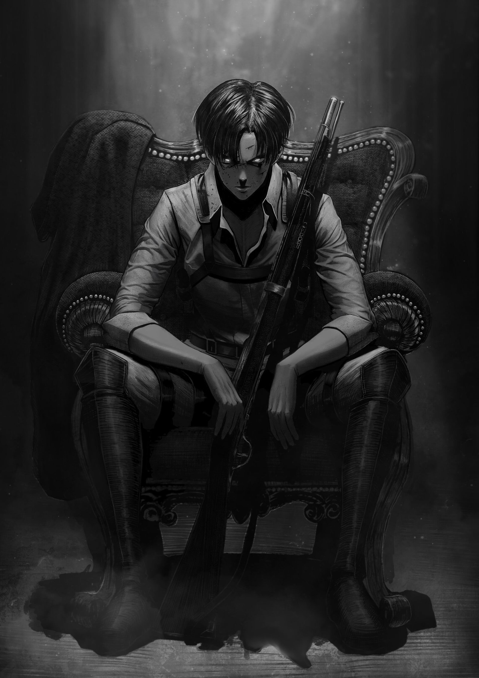 Shingeki no Kyojin anime boys short hair black rifles 2k