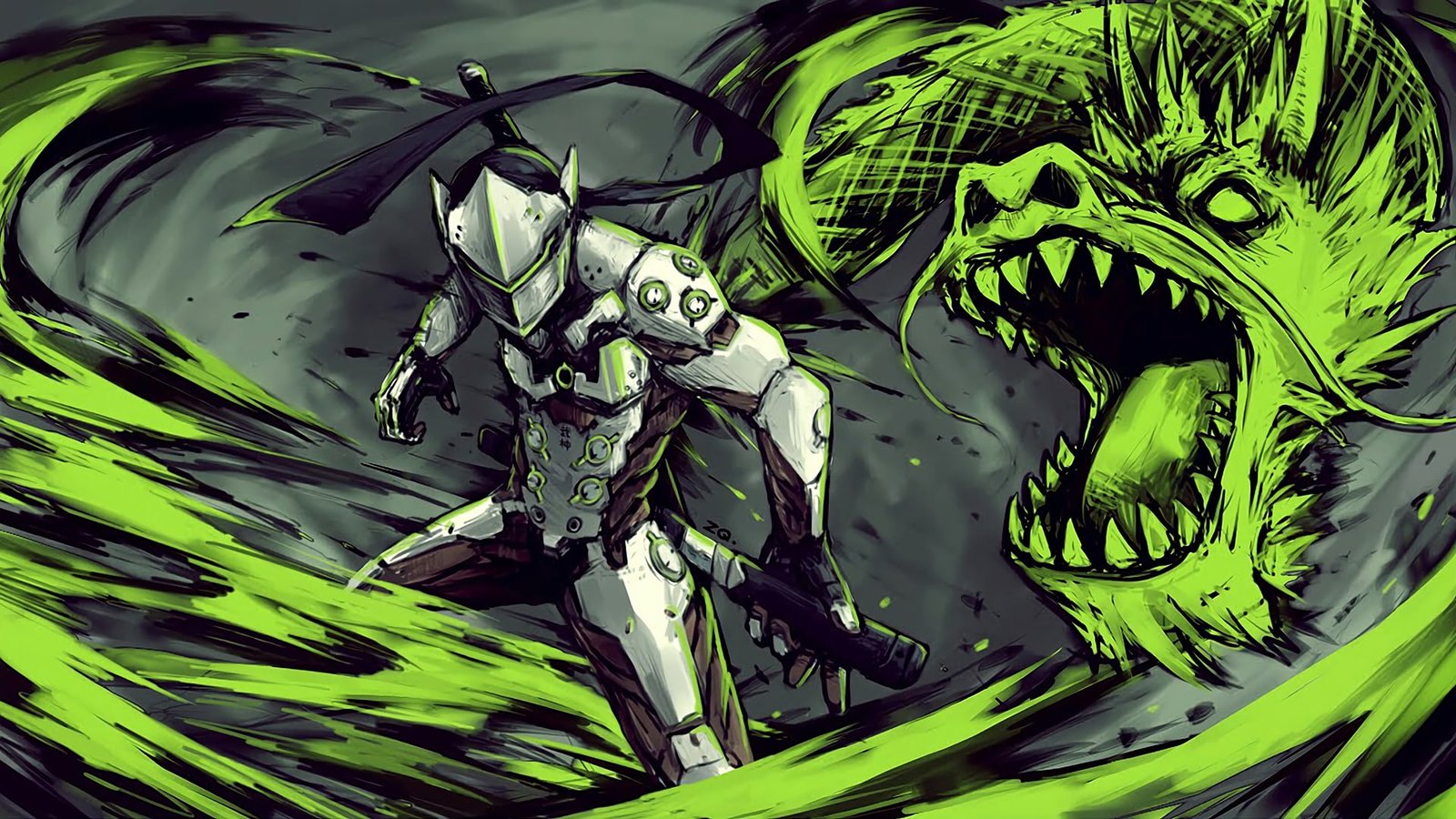 anime character digital wallpaper video games Genji Overwatch 2k