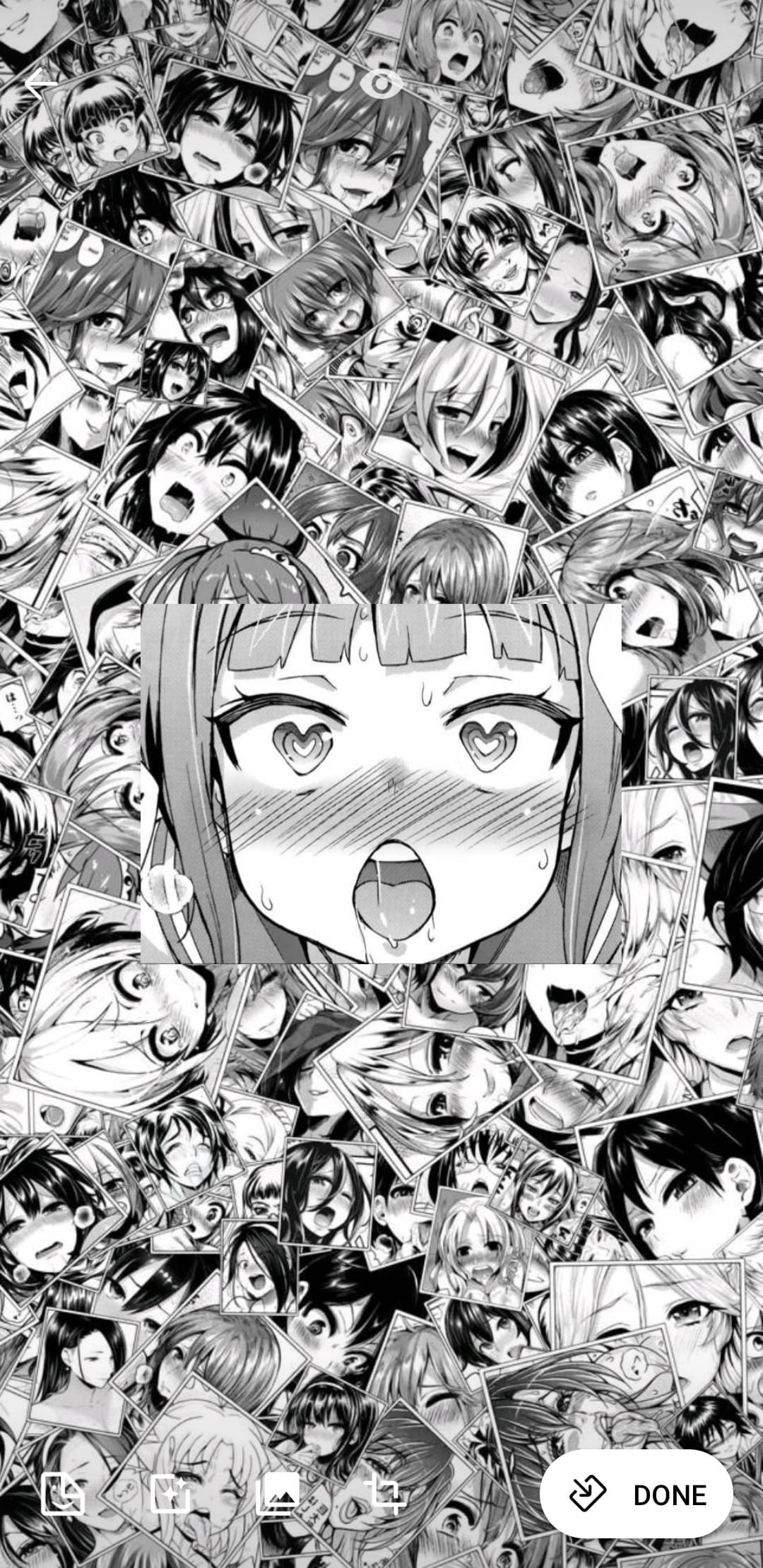 anime girls monochrome digital art ahegao