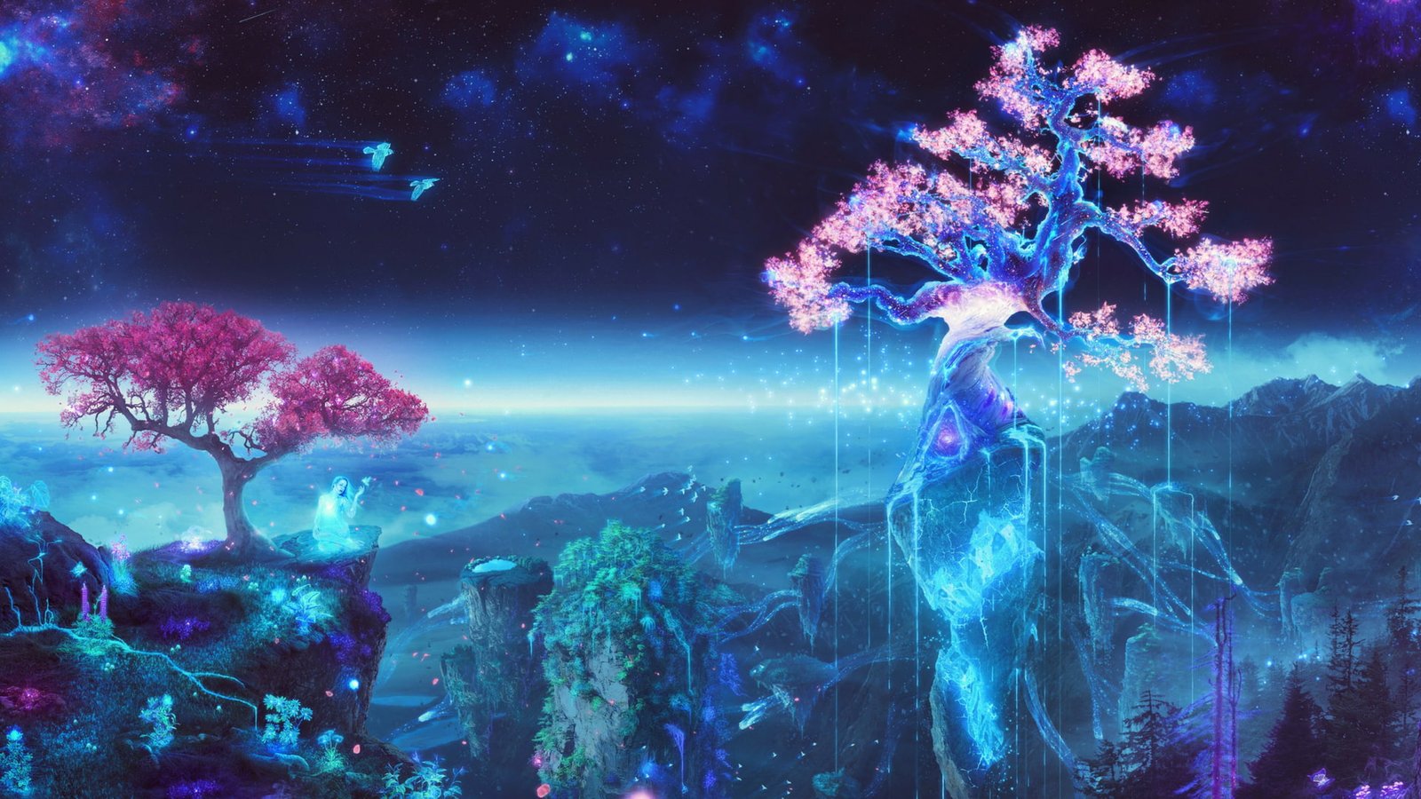 anime magic night illuminated nature beauty in 2k