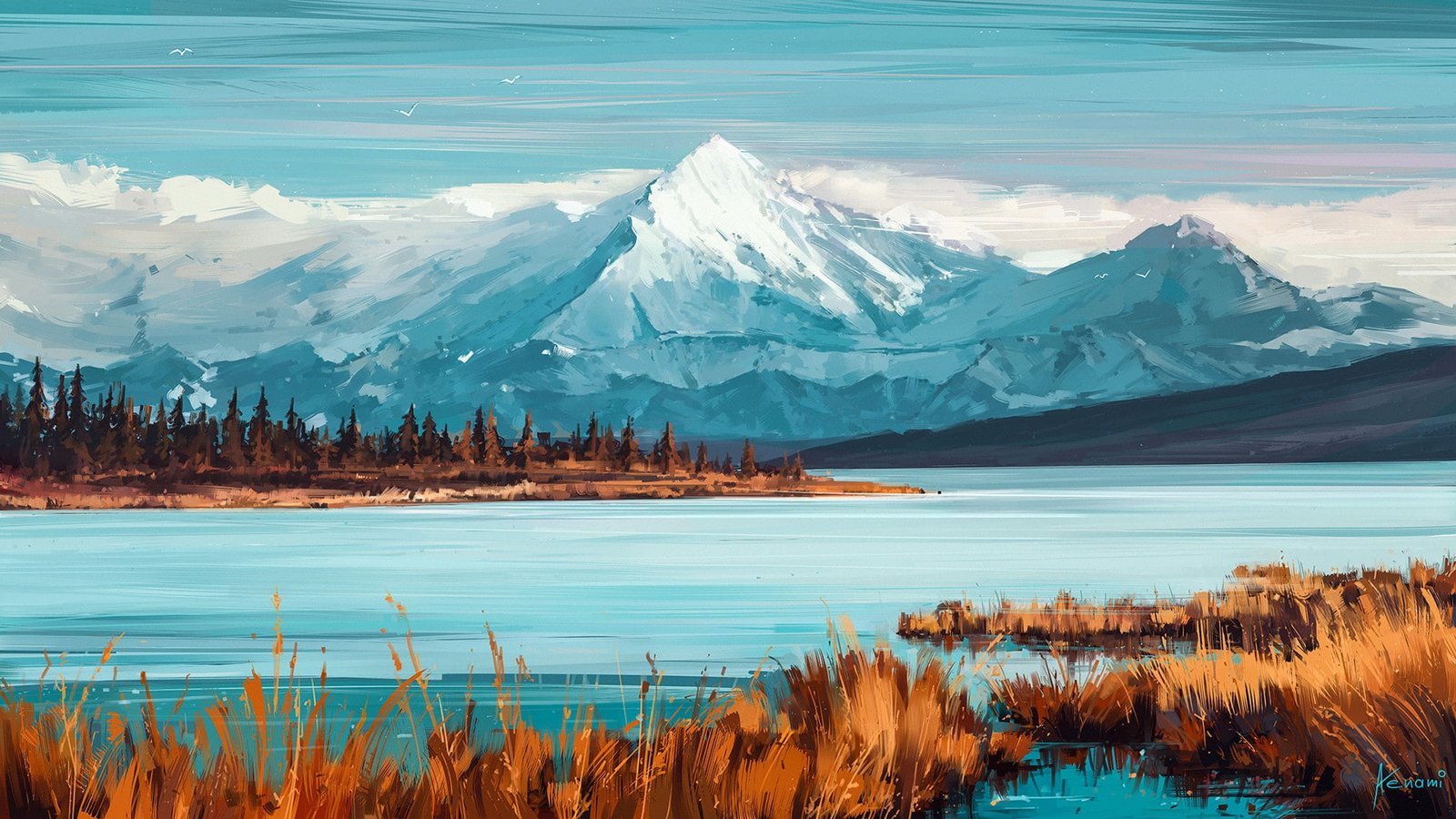 Nature Mountains Figure River Art Illustration Aenami 2k