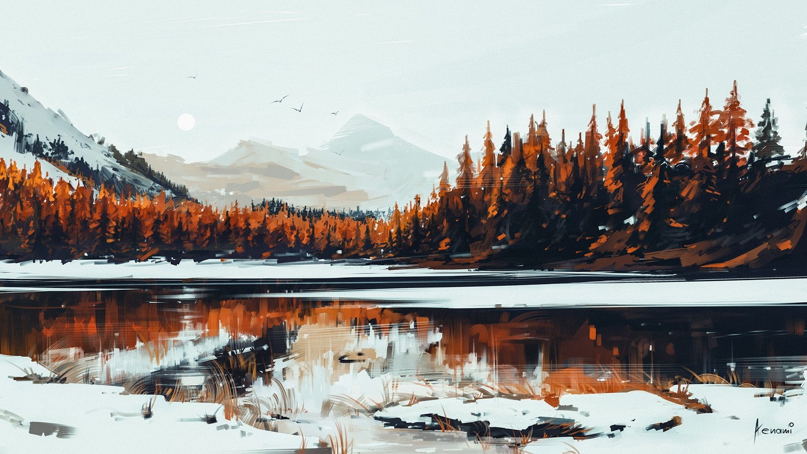 Nature Winter Figure Lake Snow Forest Serenity Aenami 2k
