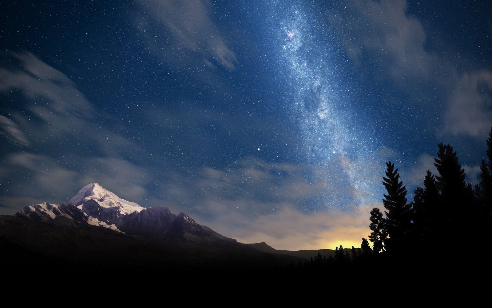 starry sky nature mountains trees stars space Milky Way 2k