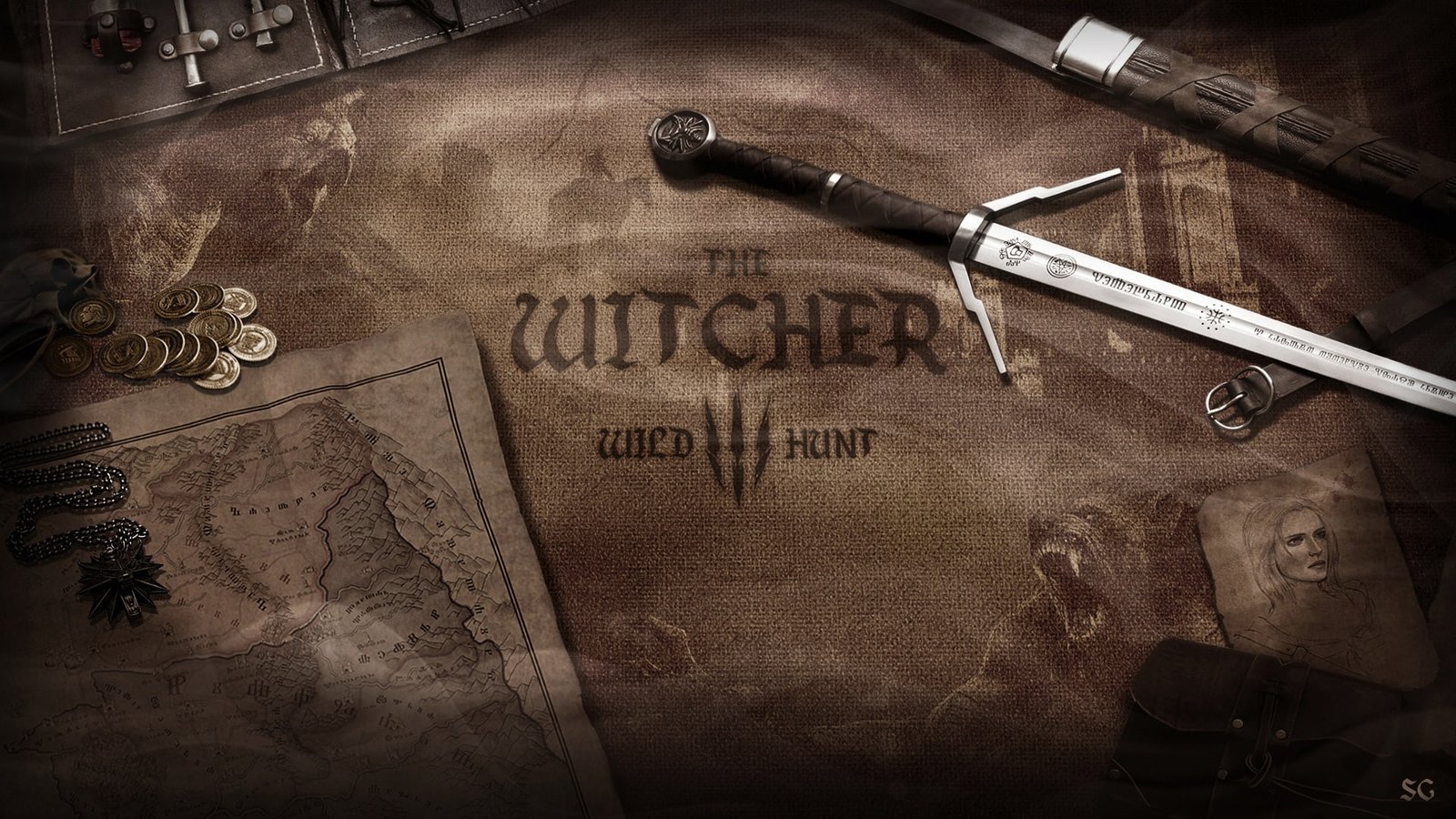 weapons money sword coins world map the Witcher The 3 Wild Hunt 2k