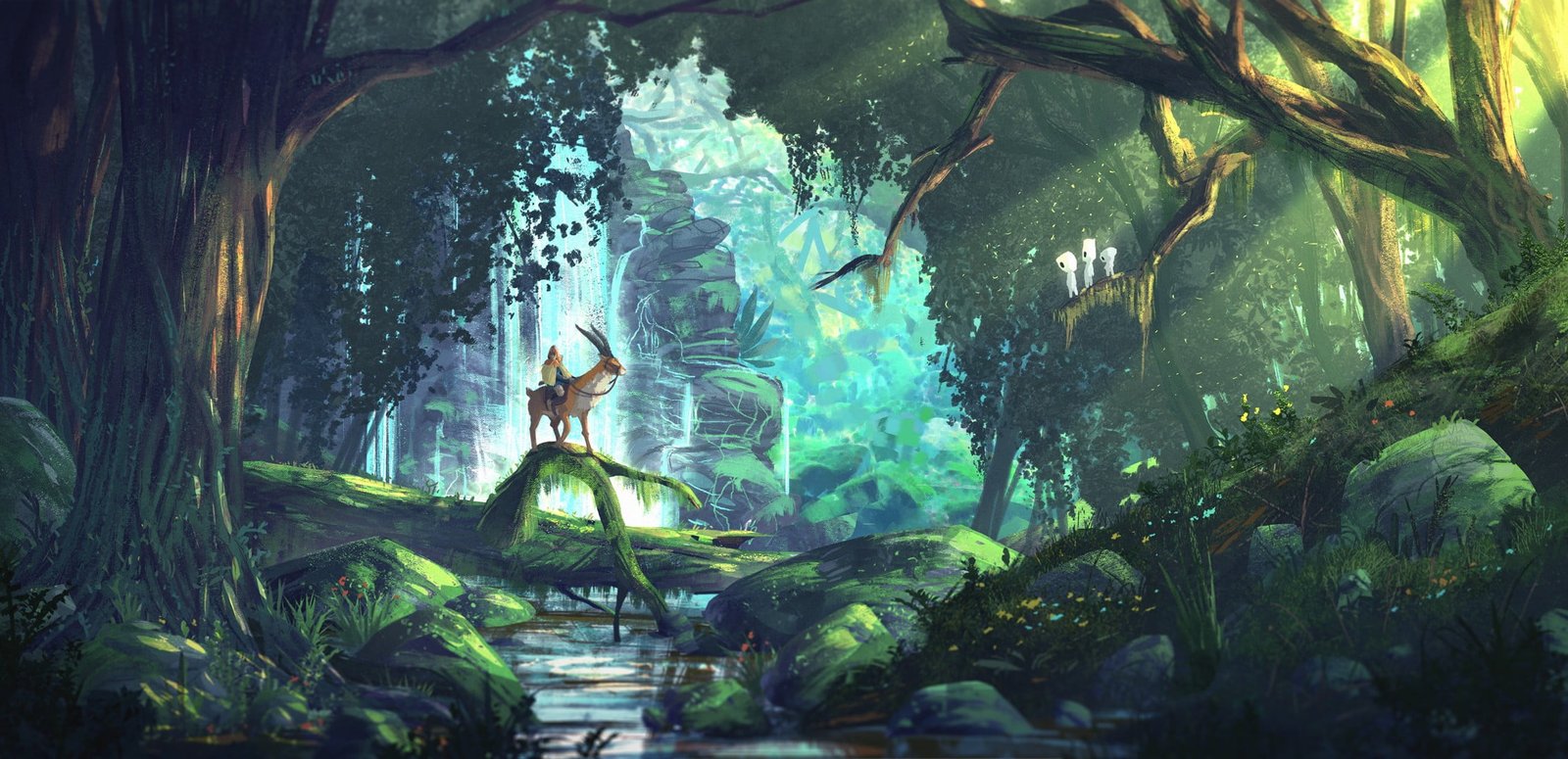 green leafed tree illustration fantasy art anime forest Princess Mononoke 2k