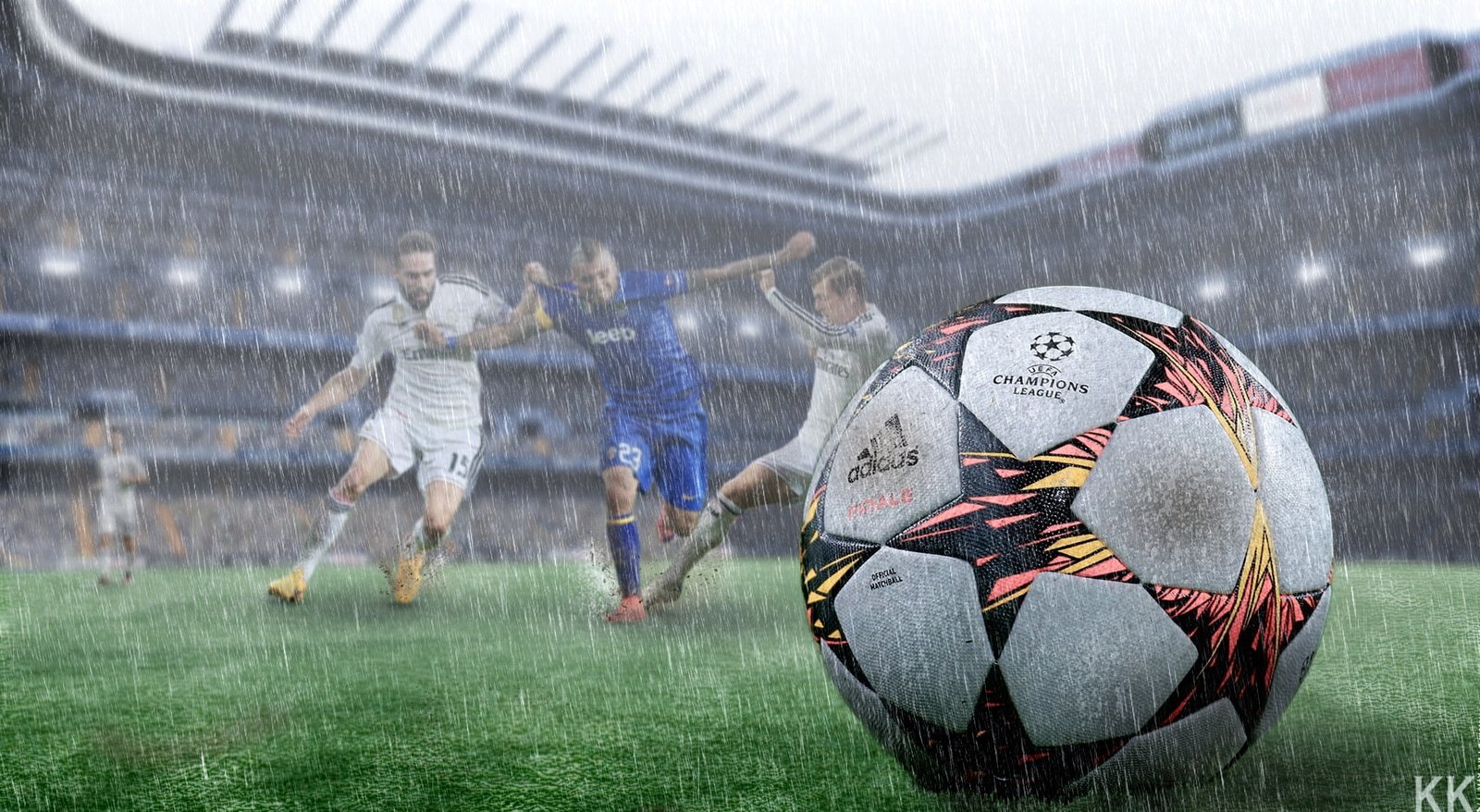 Football in the Rain white and black soccer ball Sports real madrid 2k