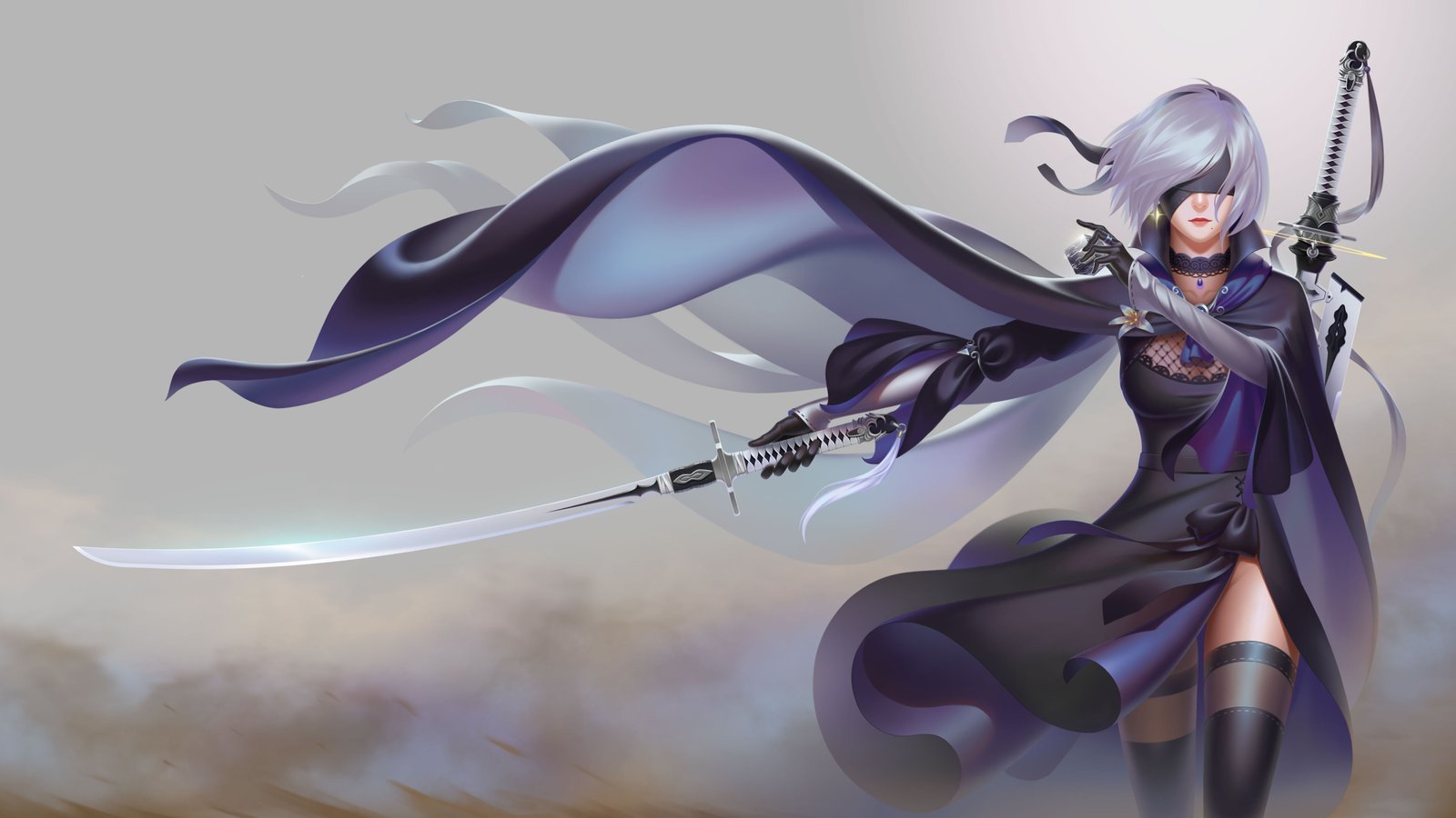 female anime character holding sword wallpaper video games Nier Automata 2k 4k 5k