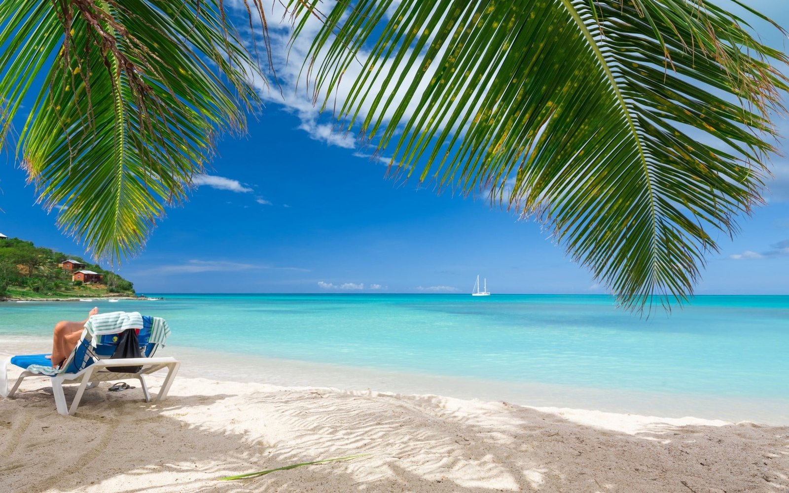 blue beach lounger summer tropical sea nature landscape 2k