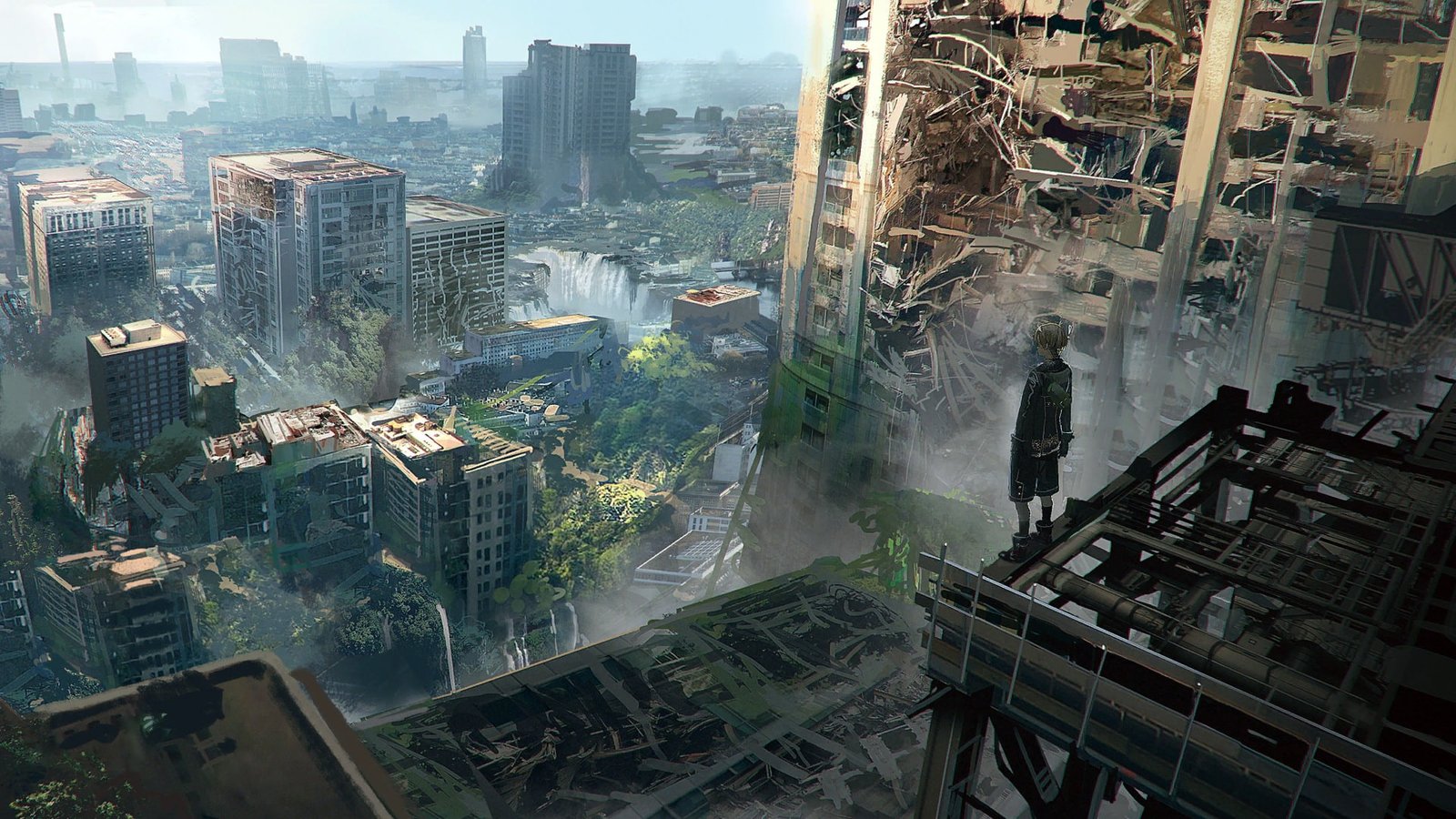NieR artwork ruins Nier Automata city landscape 2k