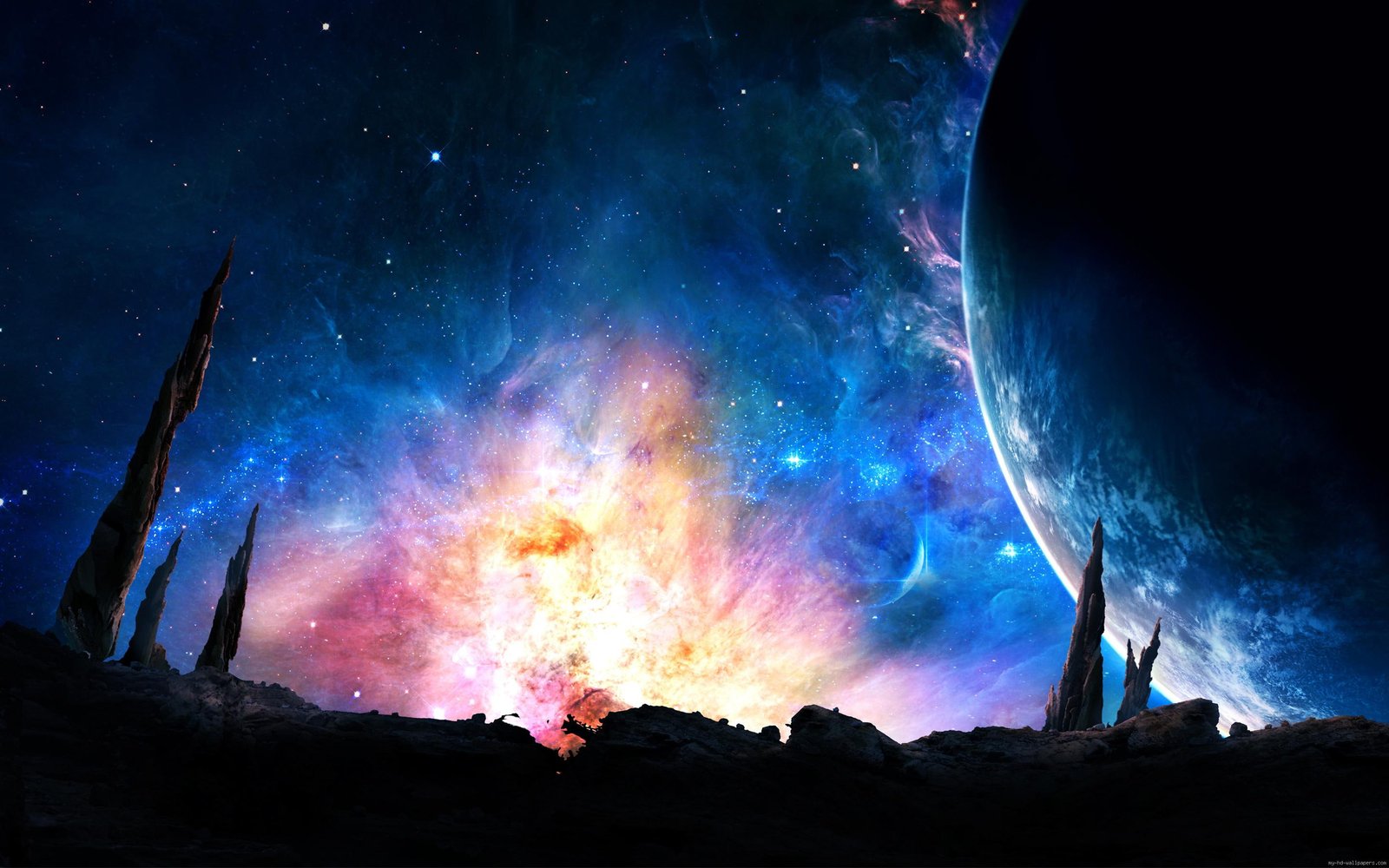 Planet and Galaxie Colors graphic galaxy scenery space 2k