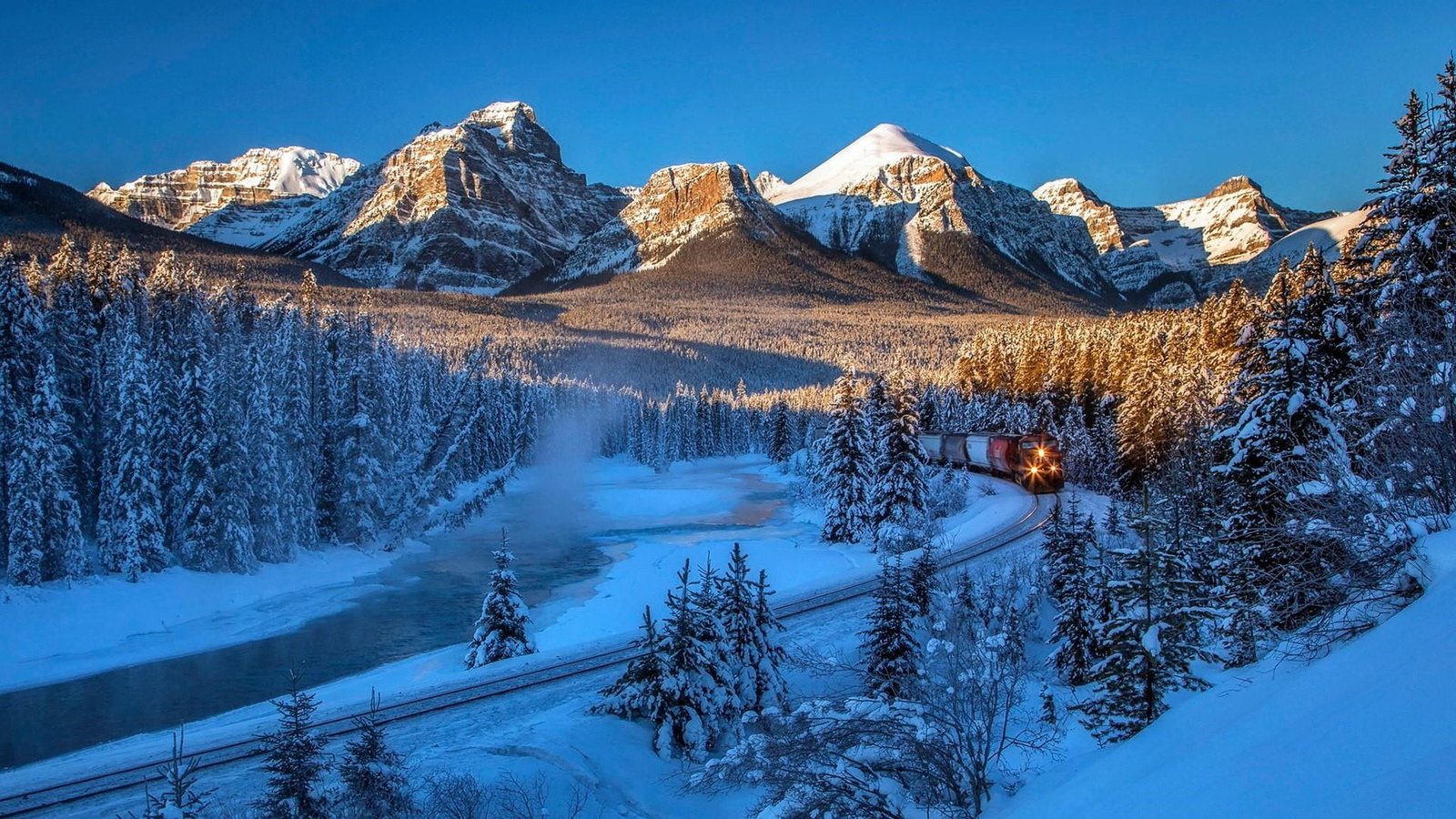 sky track rails alberta bow river banff national park 2k