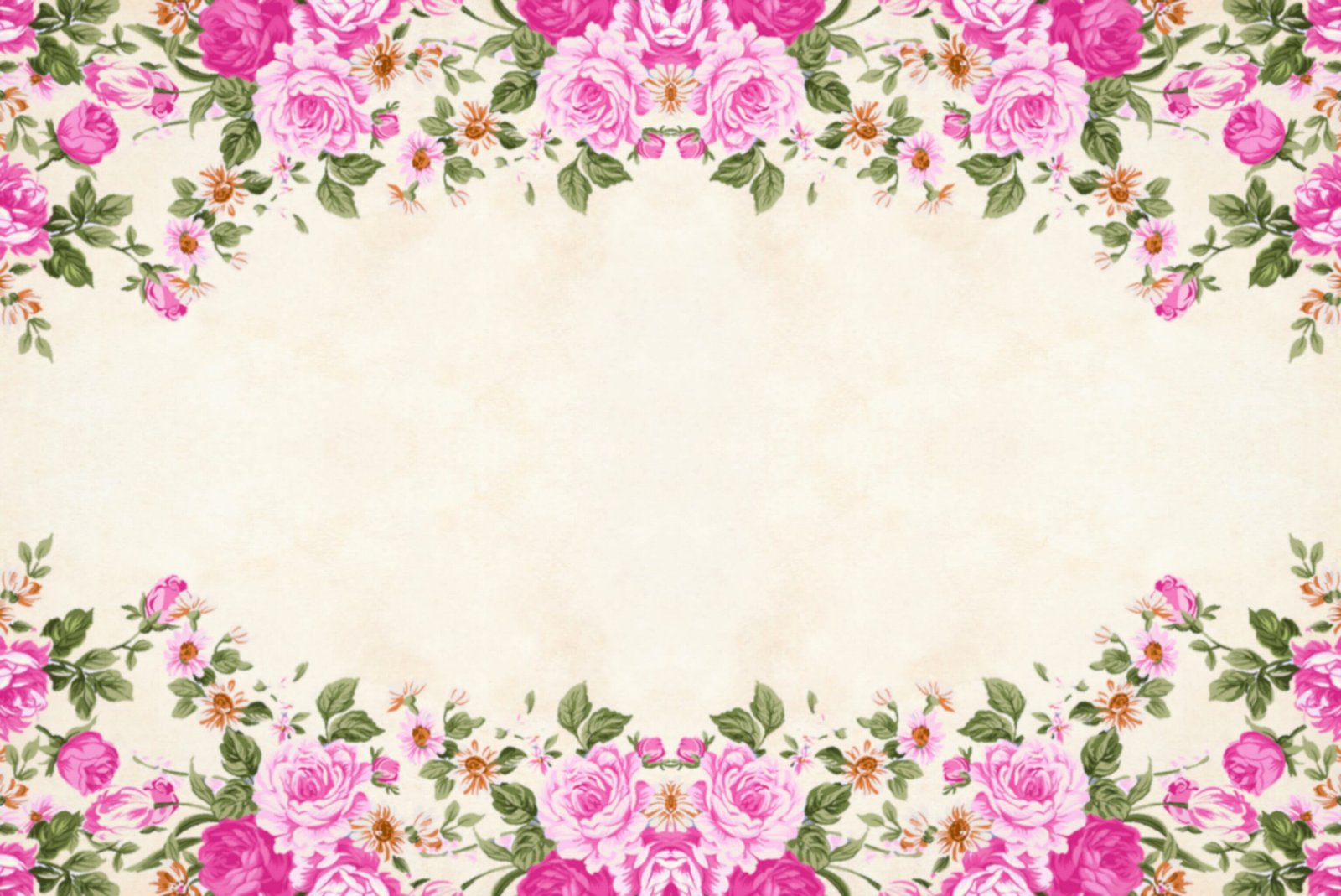 Floral frame background with pink flowers on top and bottom border 2k