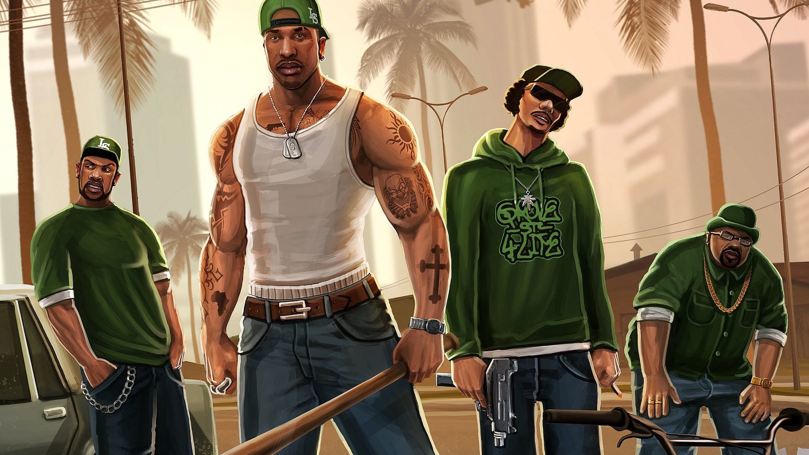 Grand Theft Auto game gang crime gta San Andreas CJ men 2k